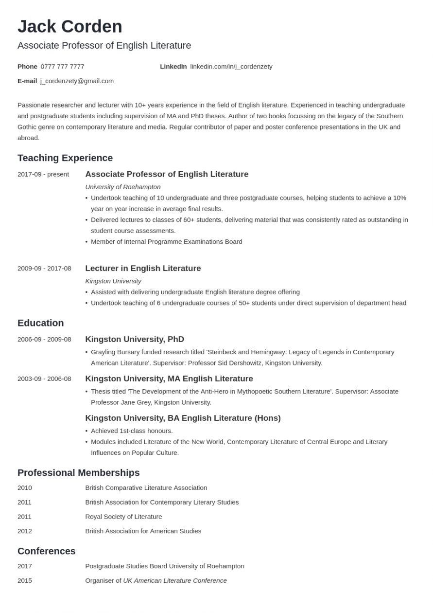 Academic CV: Example, Template, and Guide for