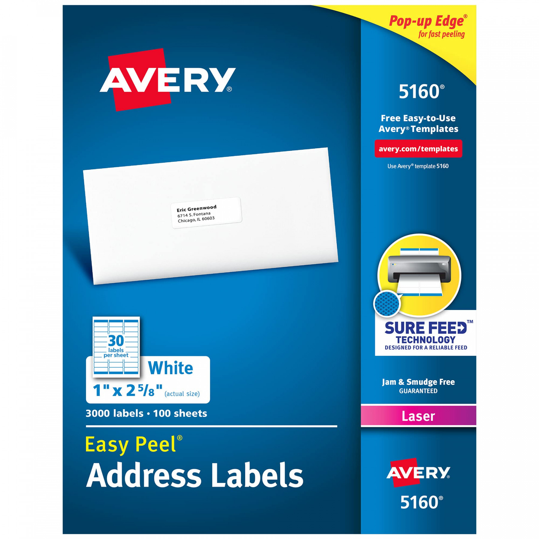 Avery  Easy Peel Address Labels, White,  x -/ Inch, , Count  (Pack of )