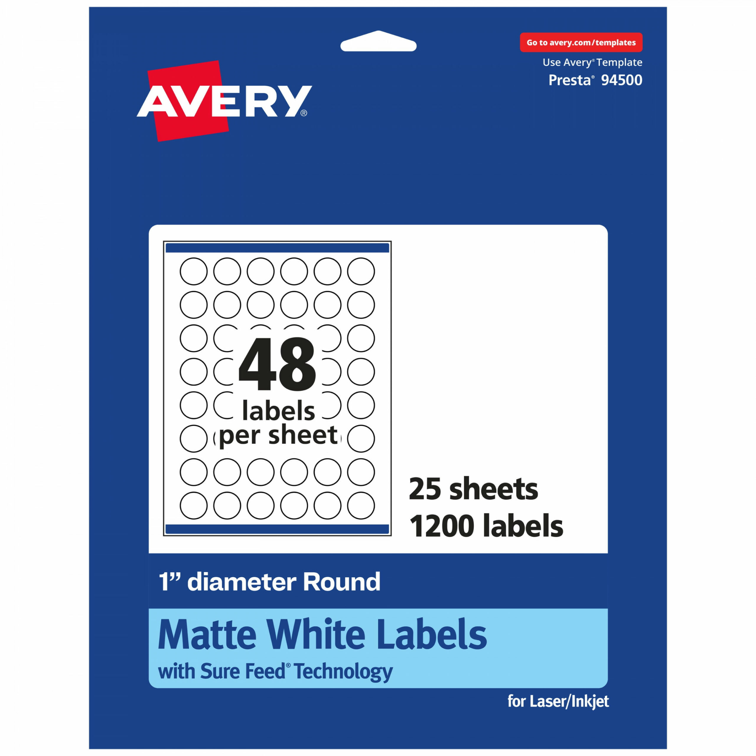 Avery Matte White Round Labels with Sure Feed, " diameter, , Matte  White Printable Labels