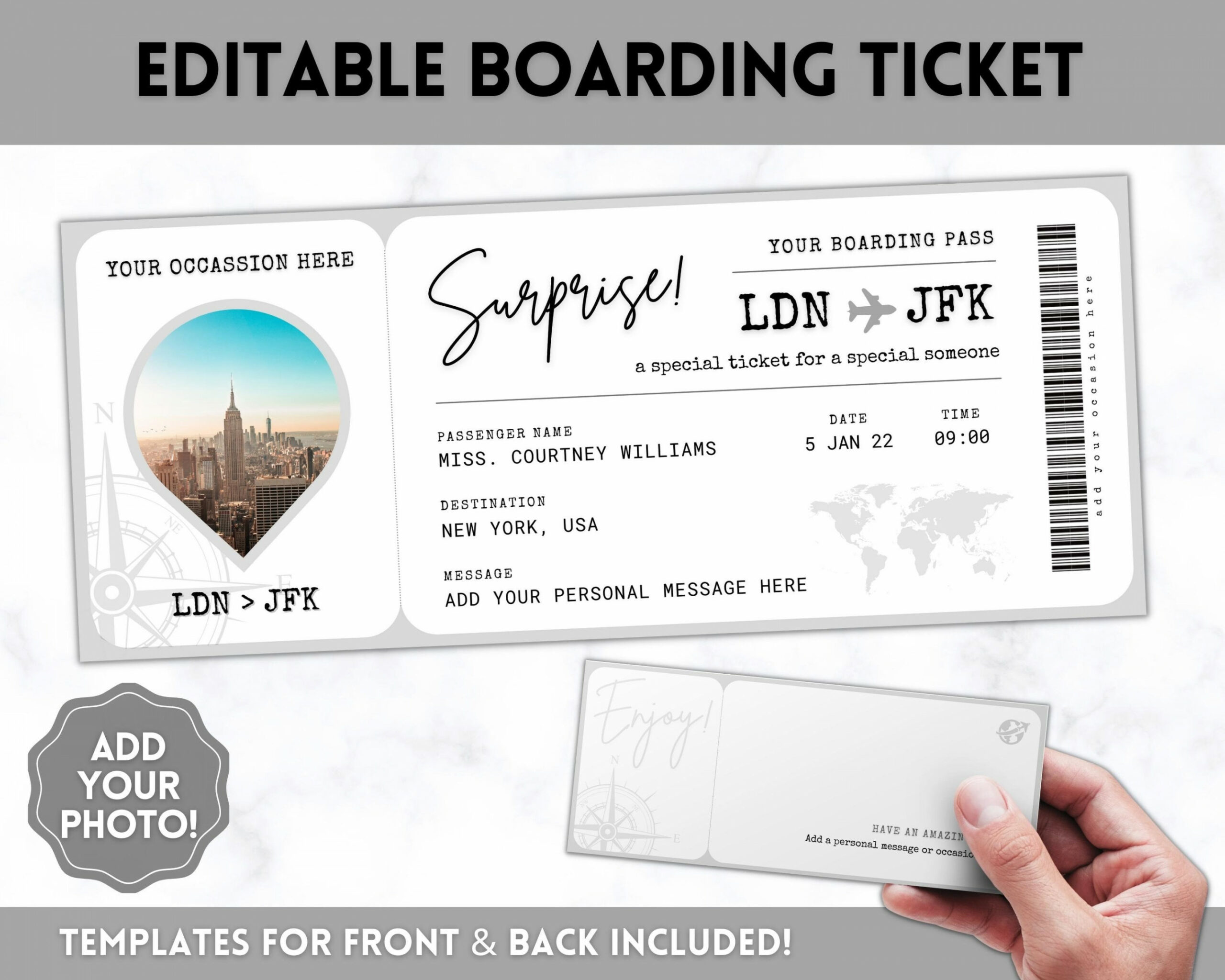 EDITABLE Boarding Ticket Template Surprise Boarding Pass - Etsy