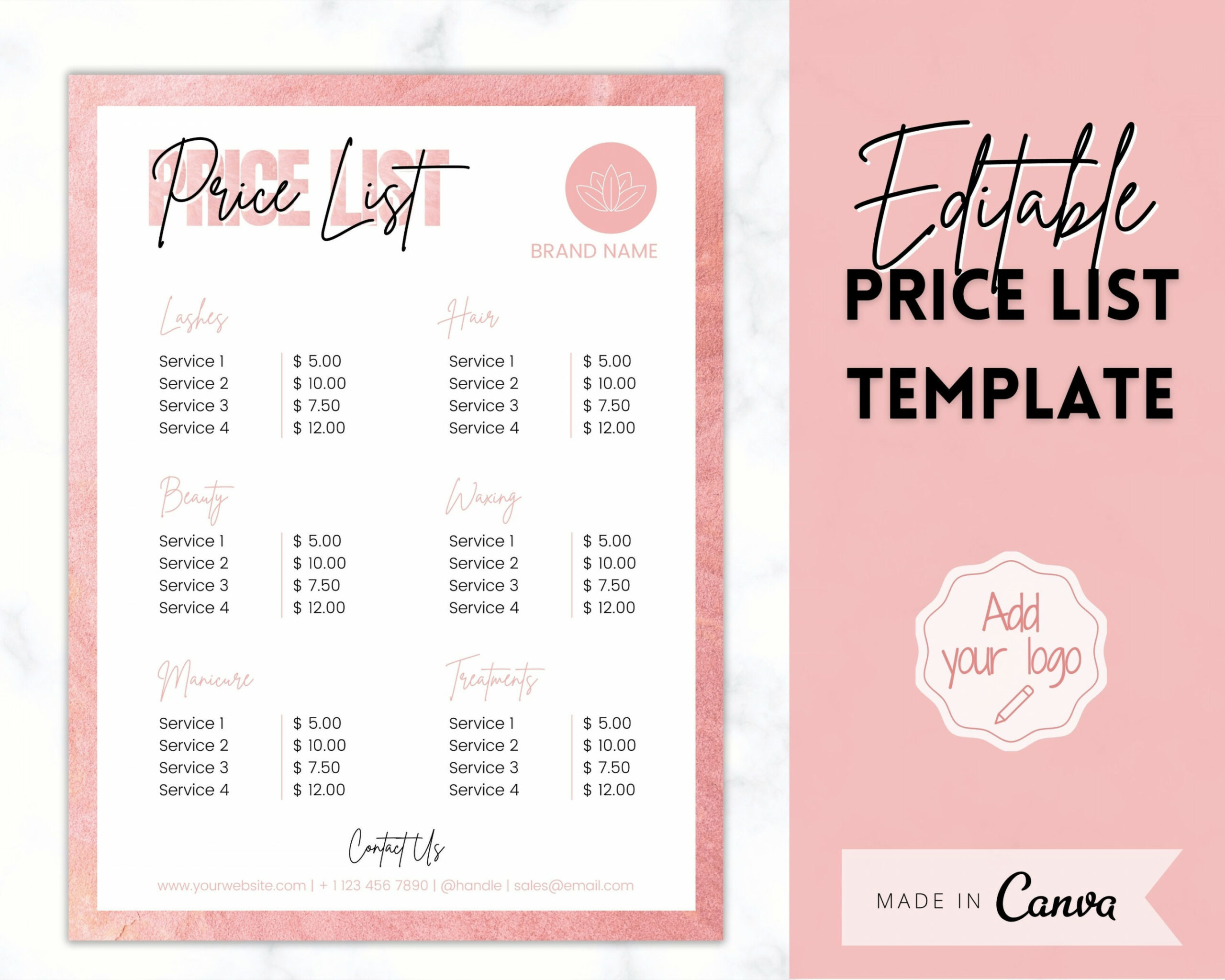 EDITABLE PRICE LIST Template Price Sheet Pricing Guide Hair - Etsy