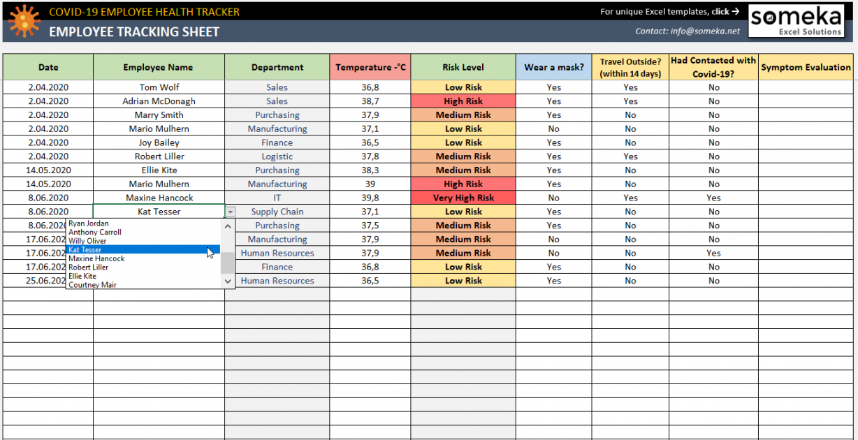 Excel COVID Tracking Spreadsheet for Employers