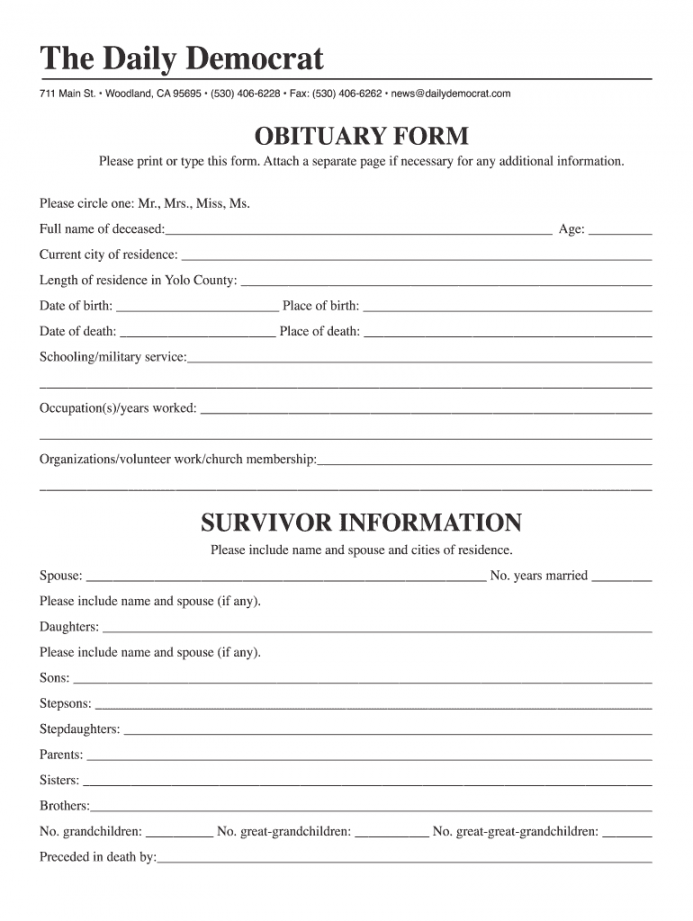 Fillable obituary template: Fill out & sign online  DocHub