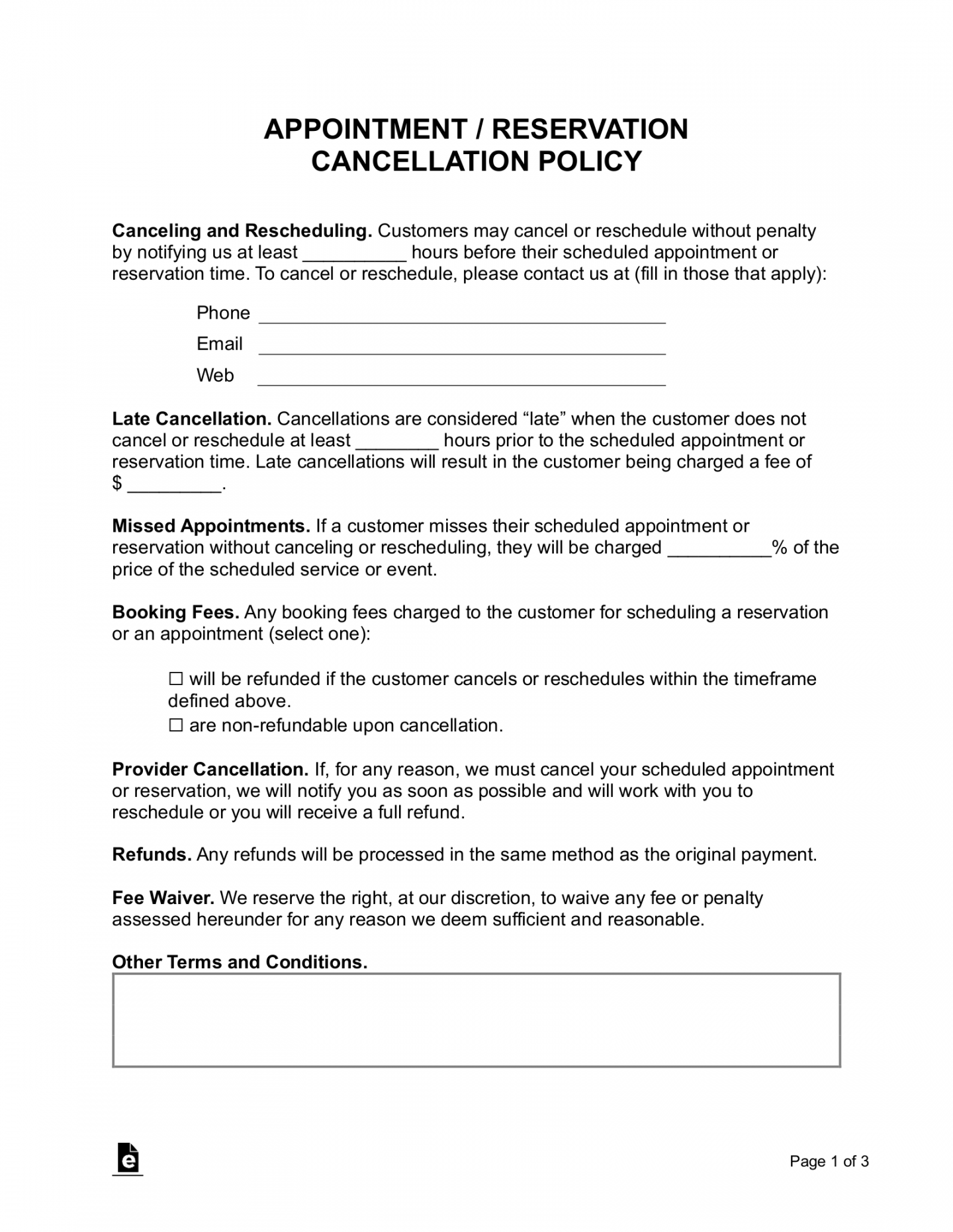 Free Cancellation Policy Template - PDF  Word – eForms