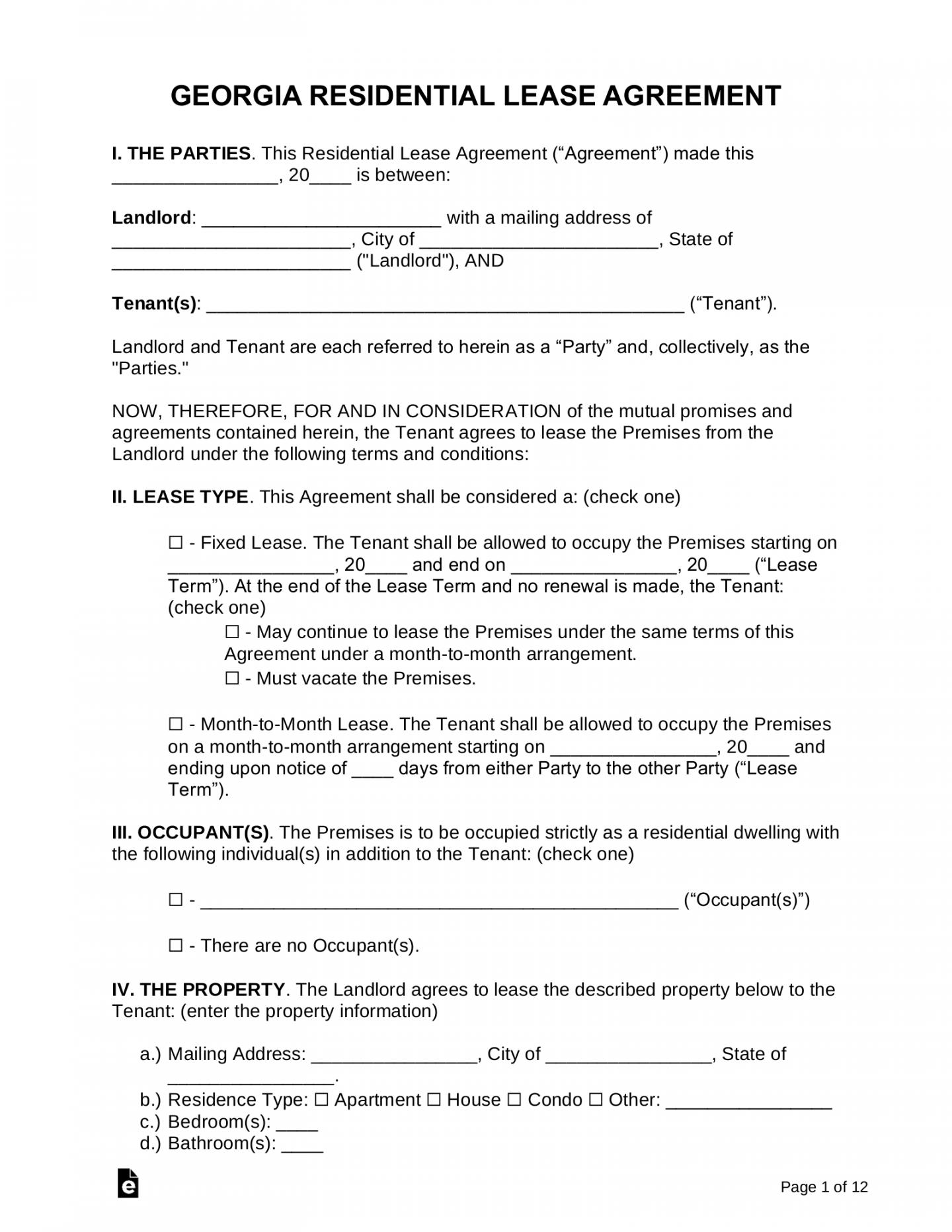 Free Georgia Lease Agreement Templates () - PDF  Word – eForms