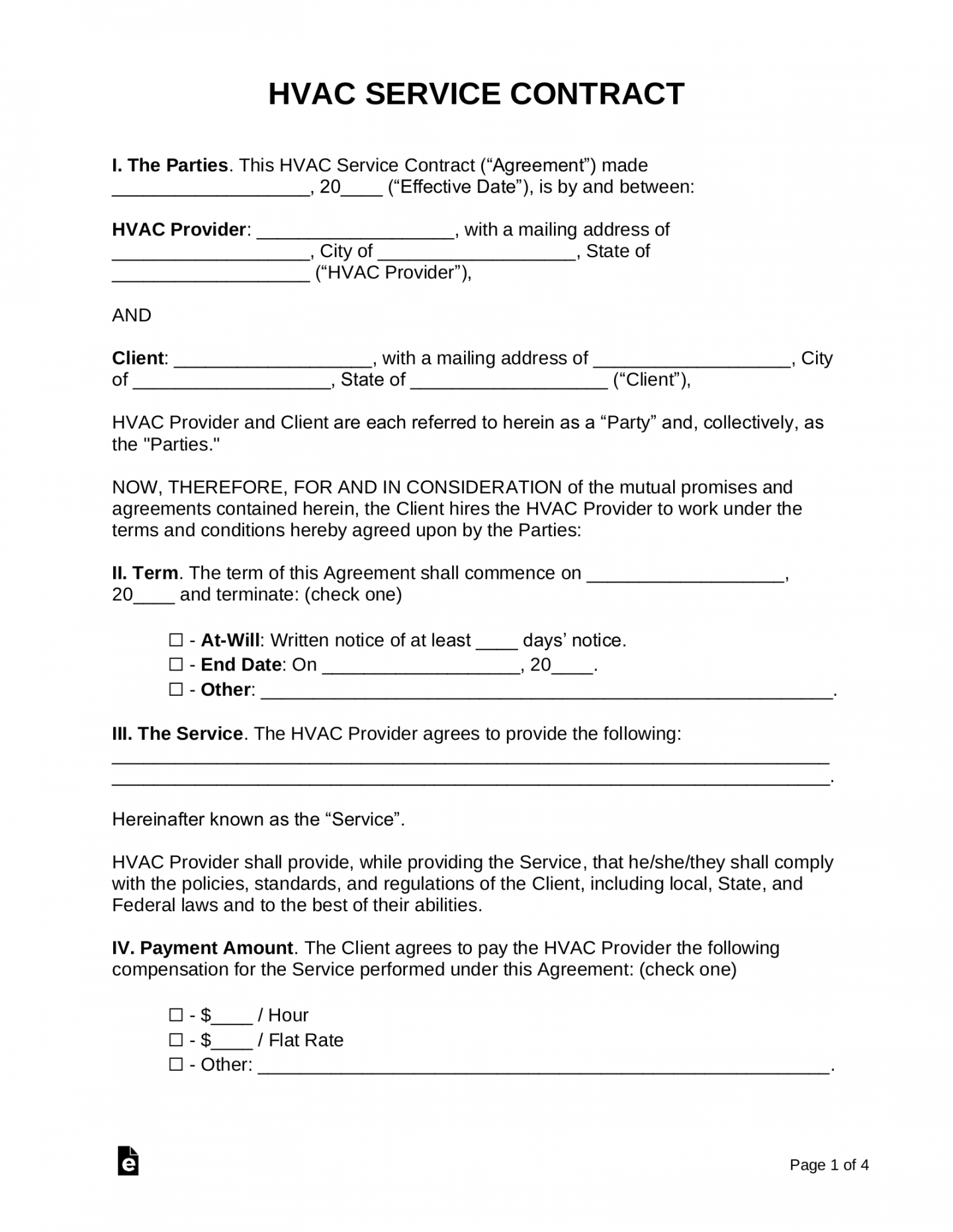 Free HVAC Service Contract Template - PDF  Word – eForms