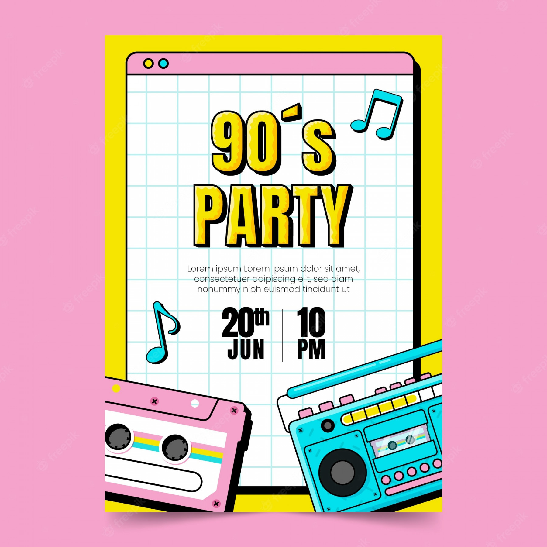 Free Vector  Flat design retro s party invitation template