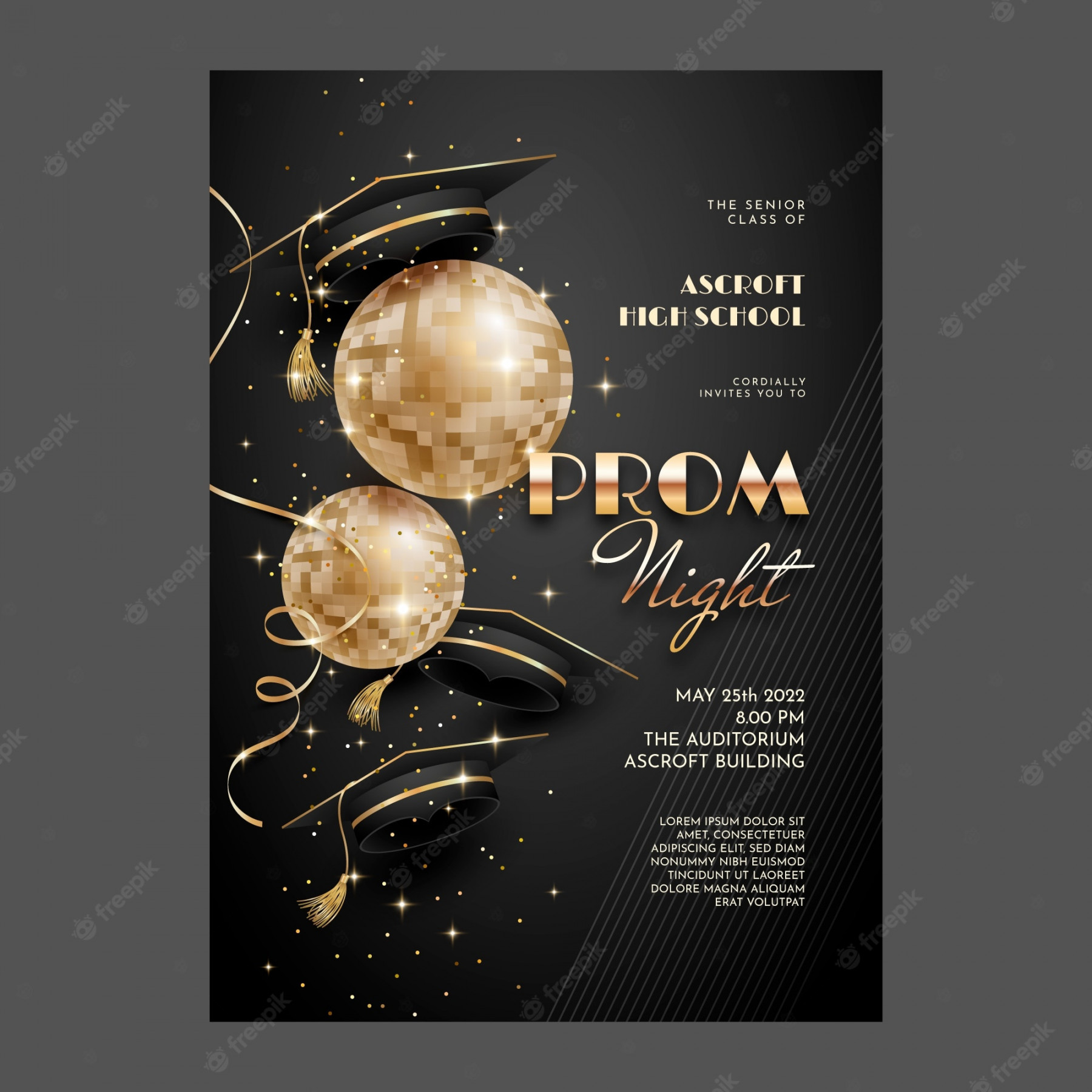 Free Vector  Realistic prom invitation template