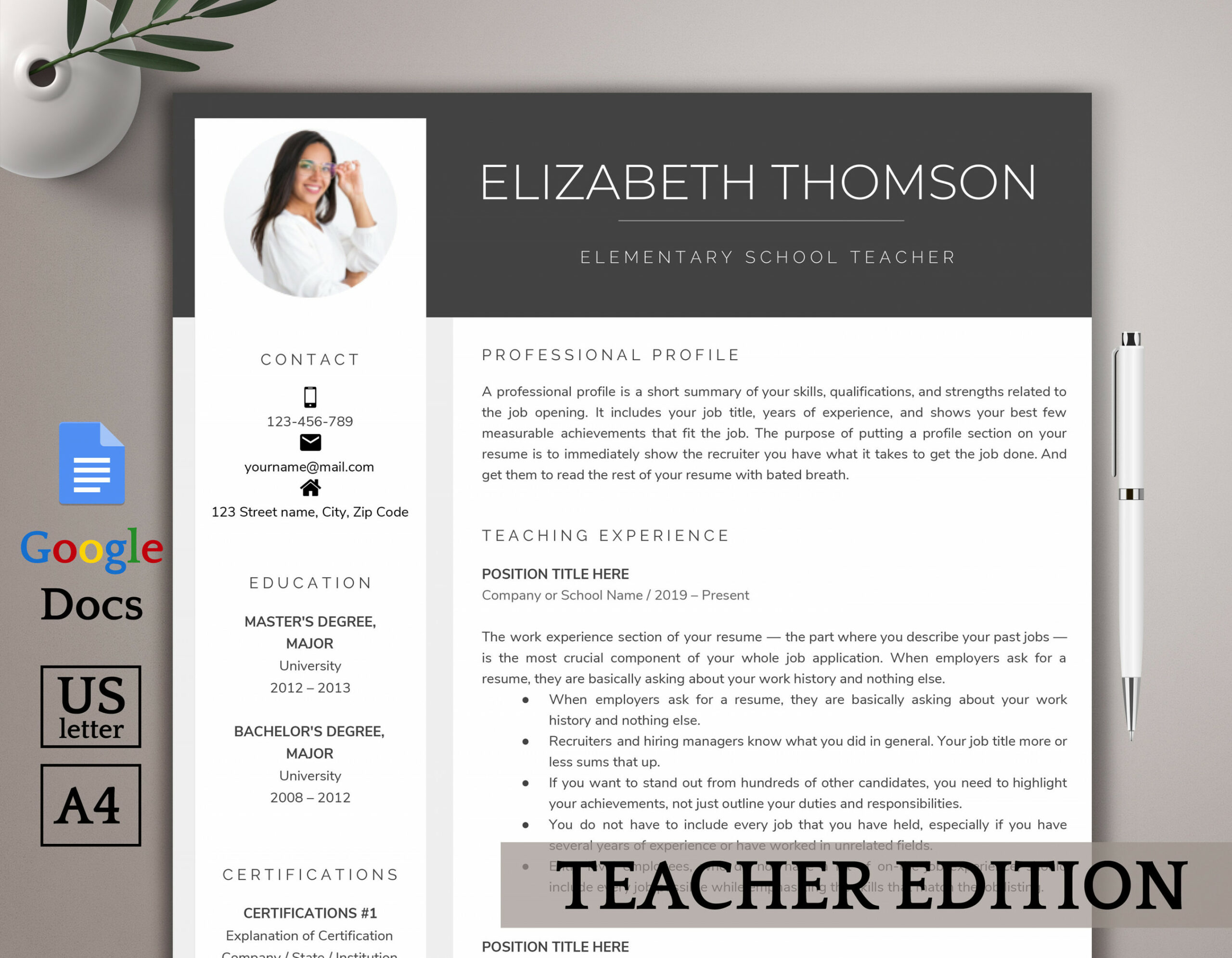 Google Docs Resume Template Teacher Resume Template Google - Etsy