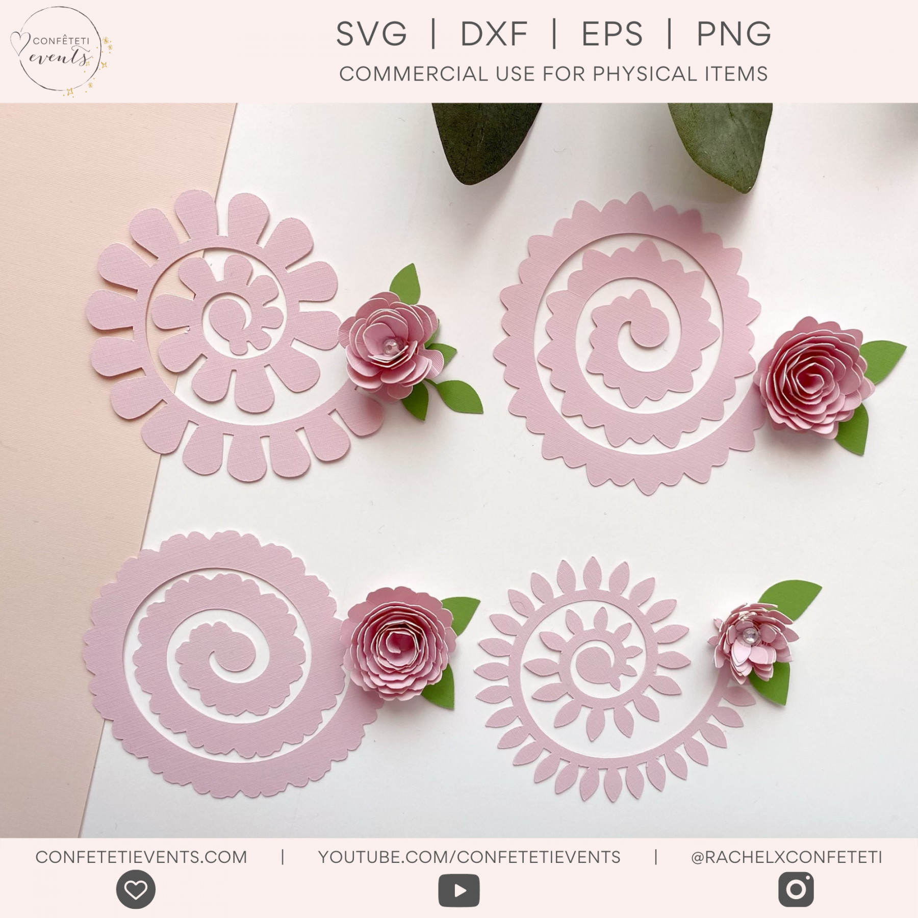 Paper Flower SVG - Rolld Flower SVG - Paper Flower SVG - Paper Flower svg  for Cricut - Set von  Designs - *Enthält: Video Tutorial*