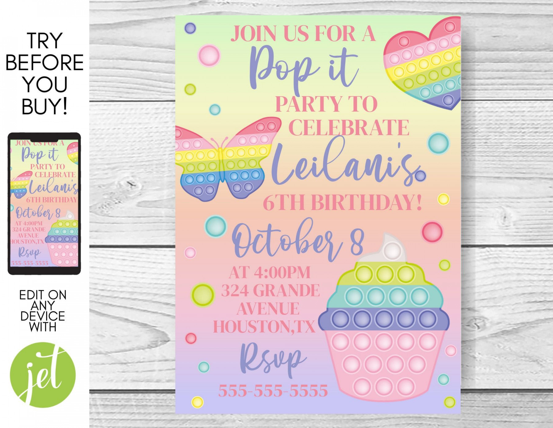 Pop It Birthday Invitation Editable Printable Instant - Etsy