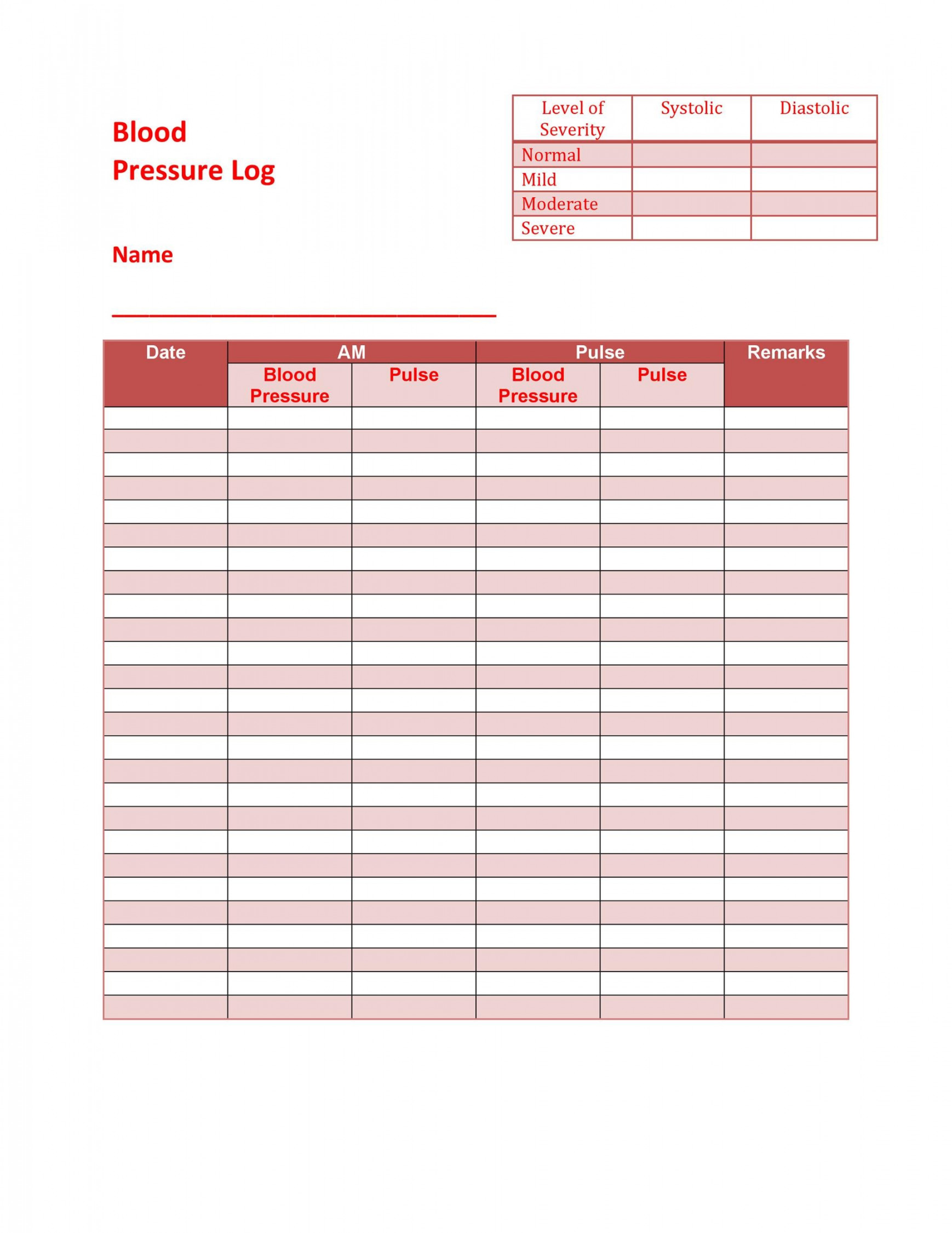 + Printable Blood Pressure Log Templates ᐅ TemplateLab