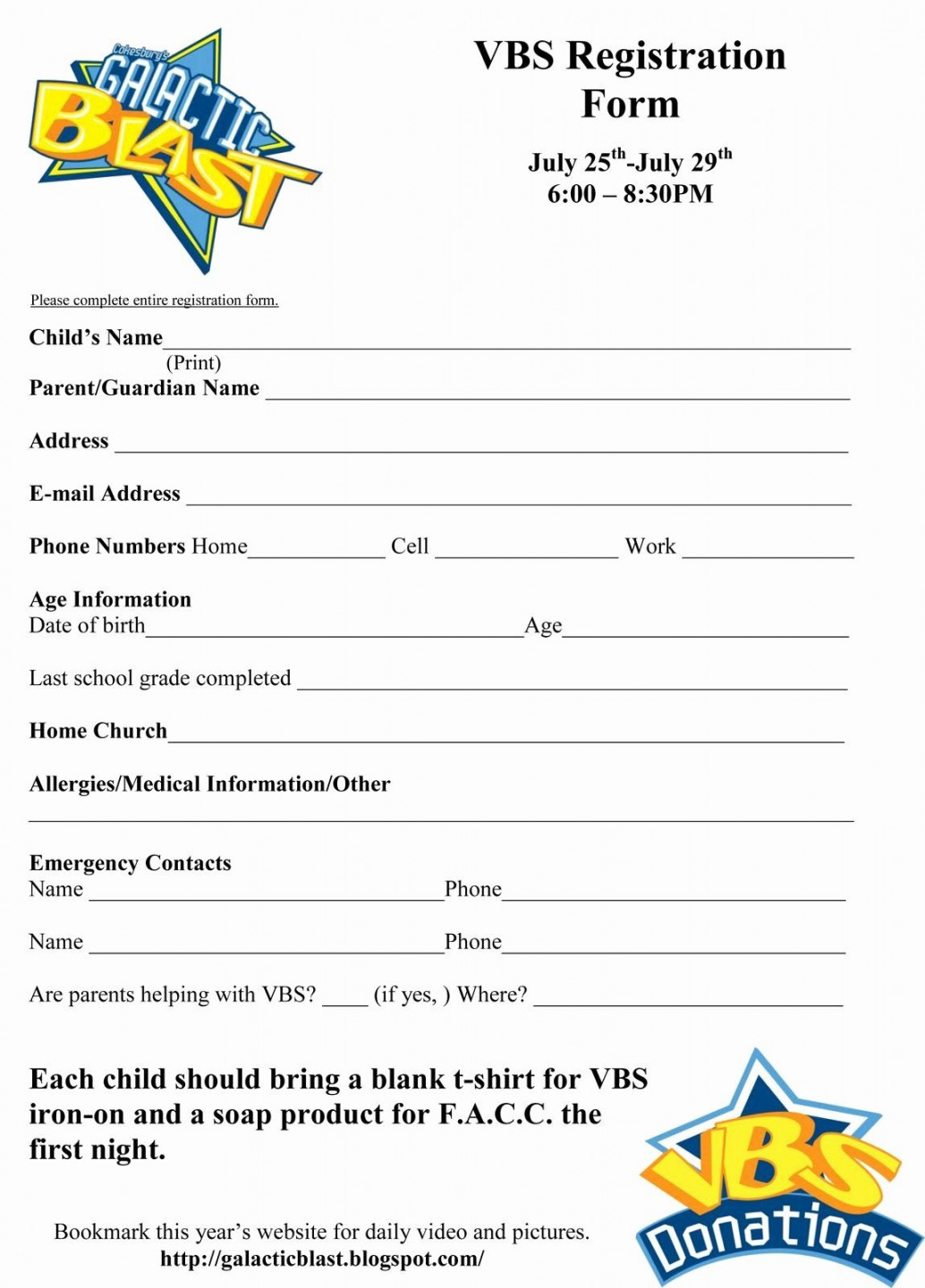 Printable Registration form Template Luxury Free Vbs Registration