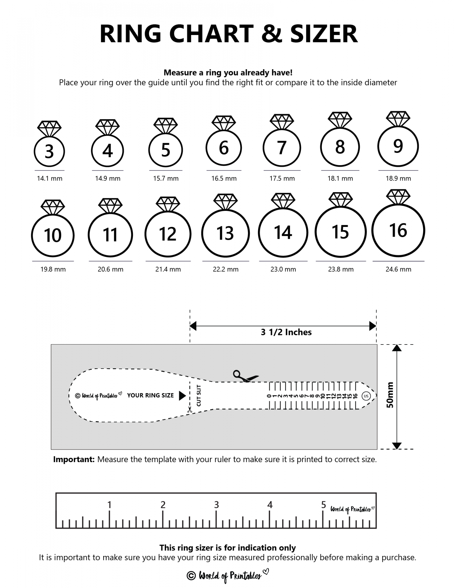 Printable Ring Size Chart - Find Your Ring Size Easy - World of