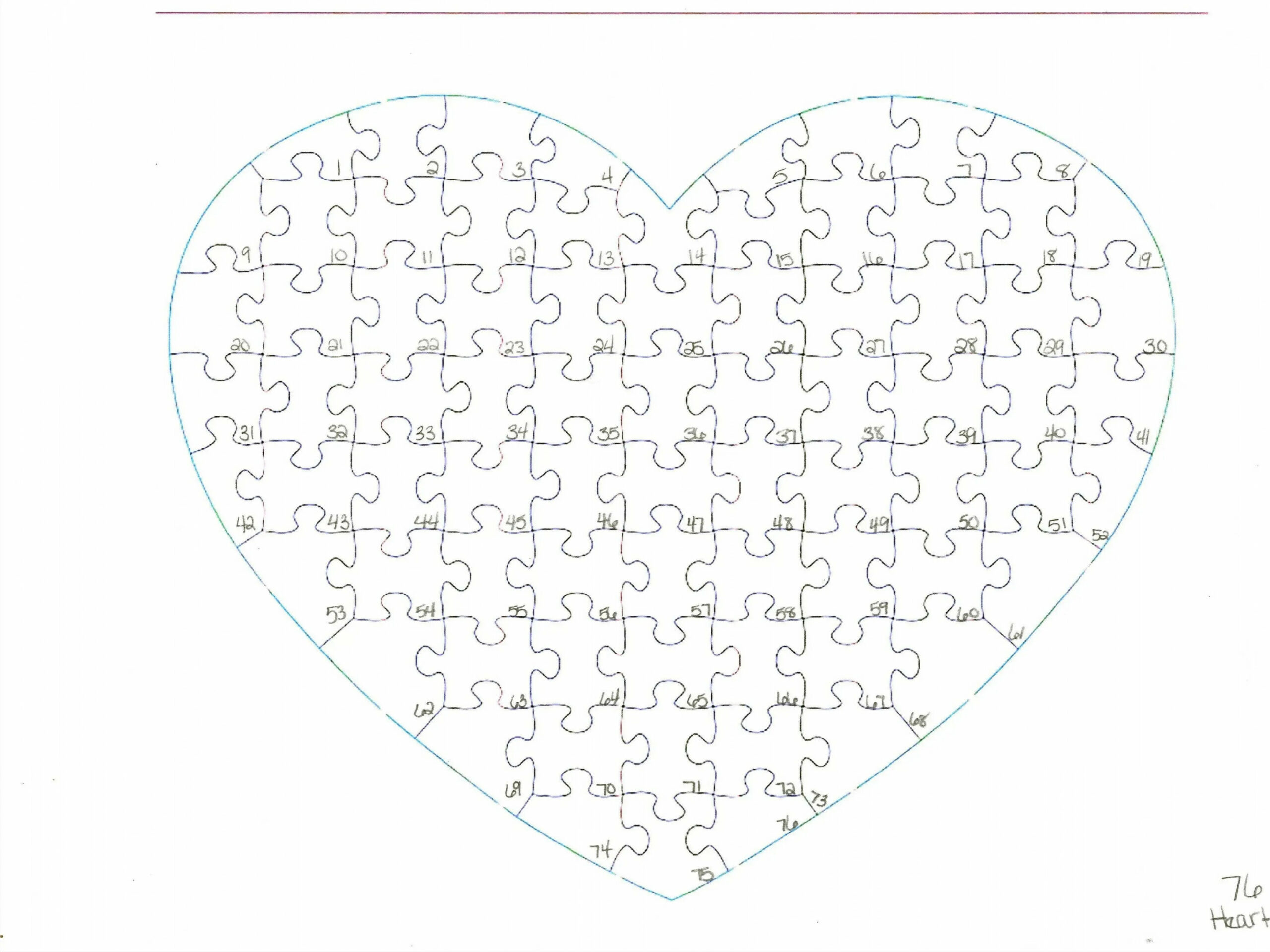 Template for our  and  Piece Heart Puzzle with Hints and Tips