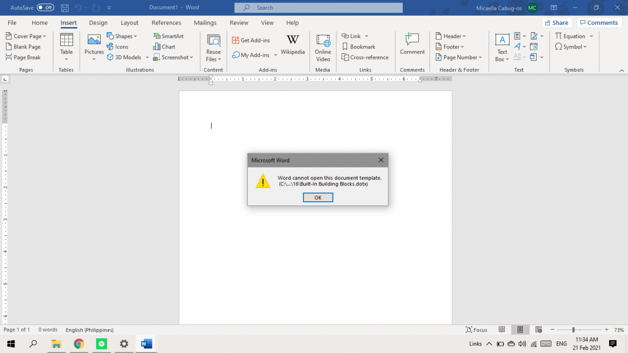 Word cannot open document template - Microsoft Community