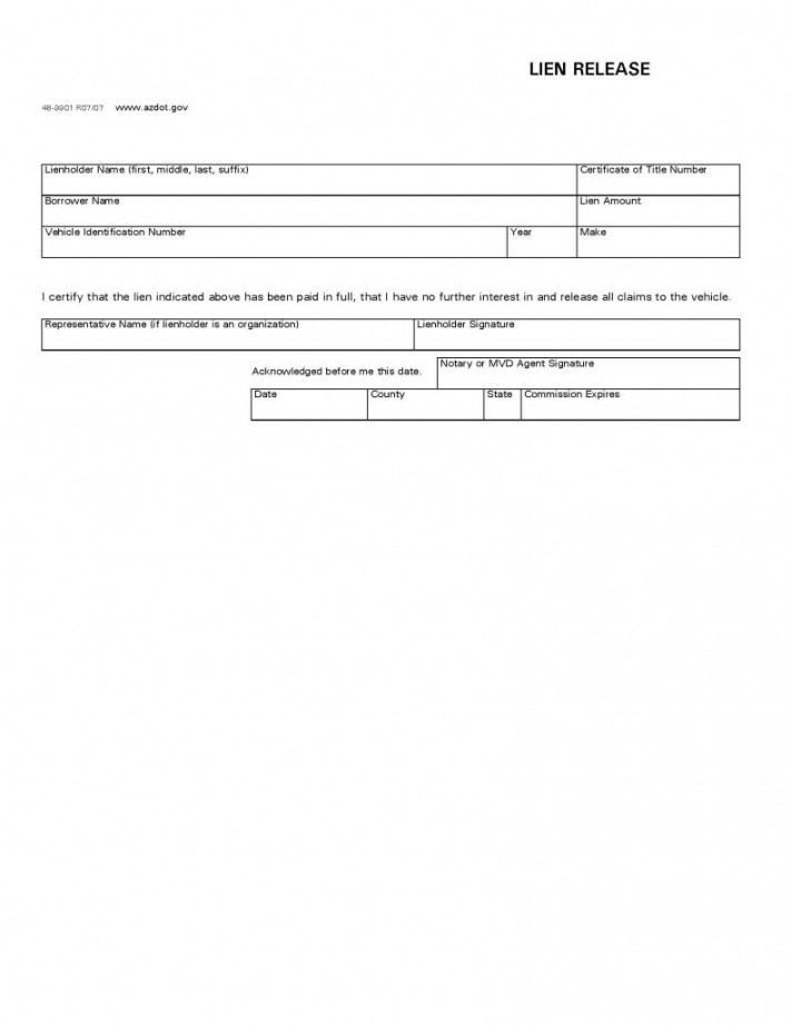 Car (Vehicle) Lien Release Form - Release Forms : Release Forms