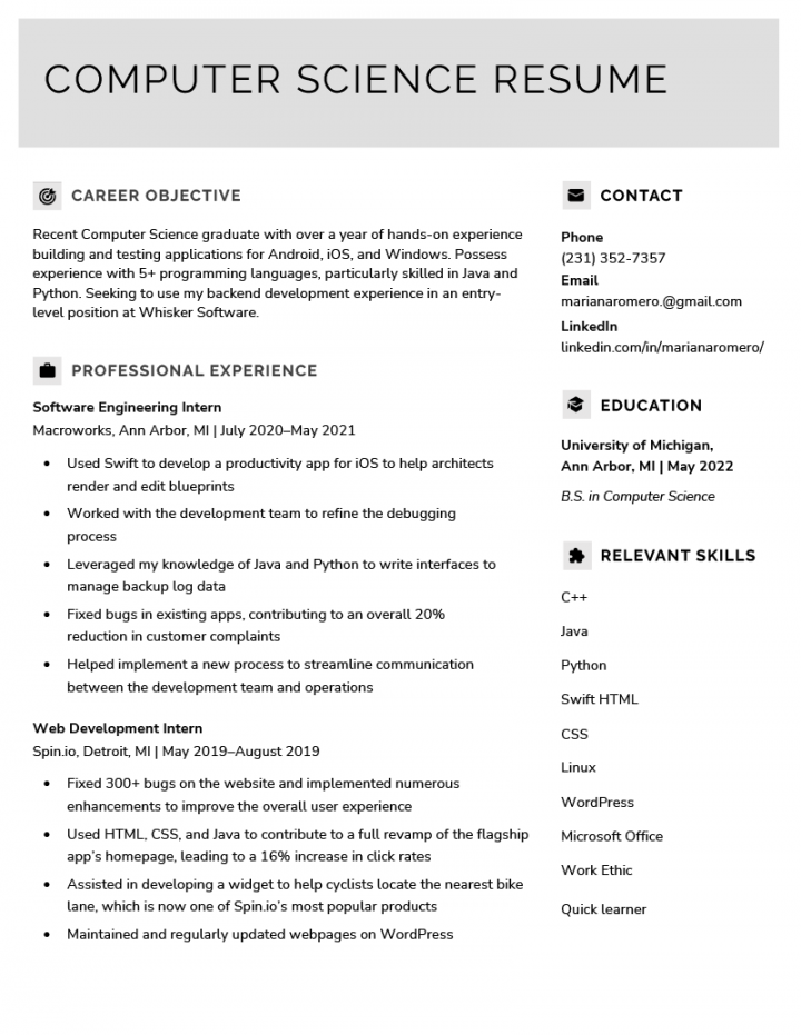 Computer Science Resume Sample & Writing Tips  Resume Genius