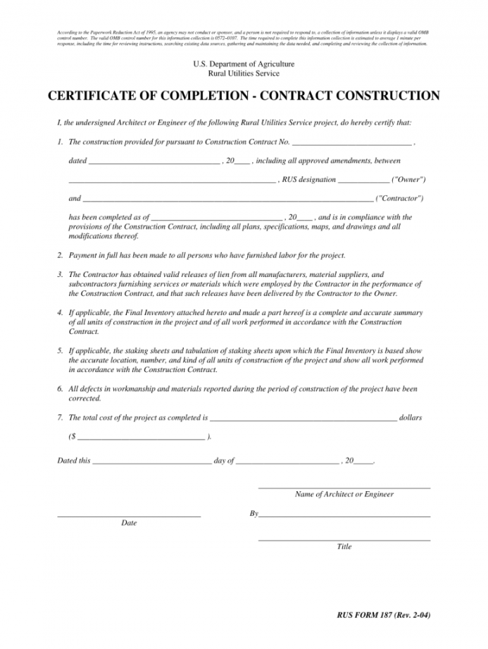 Contractor Certificate Of Completion - Fill Online, Printable