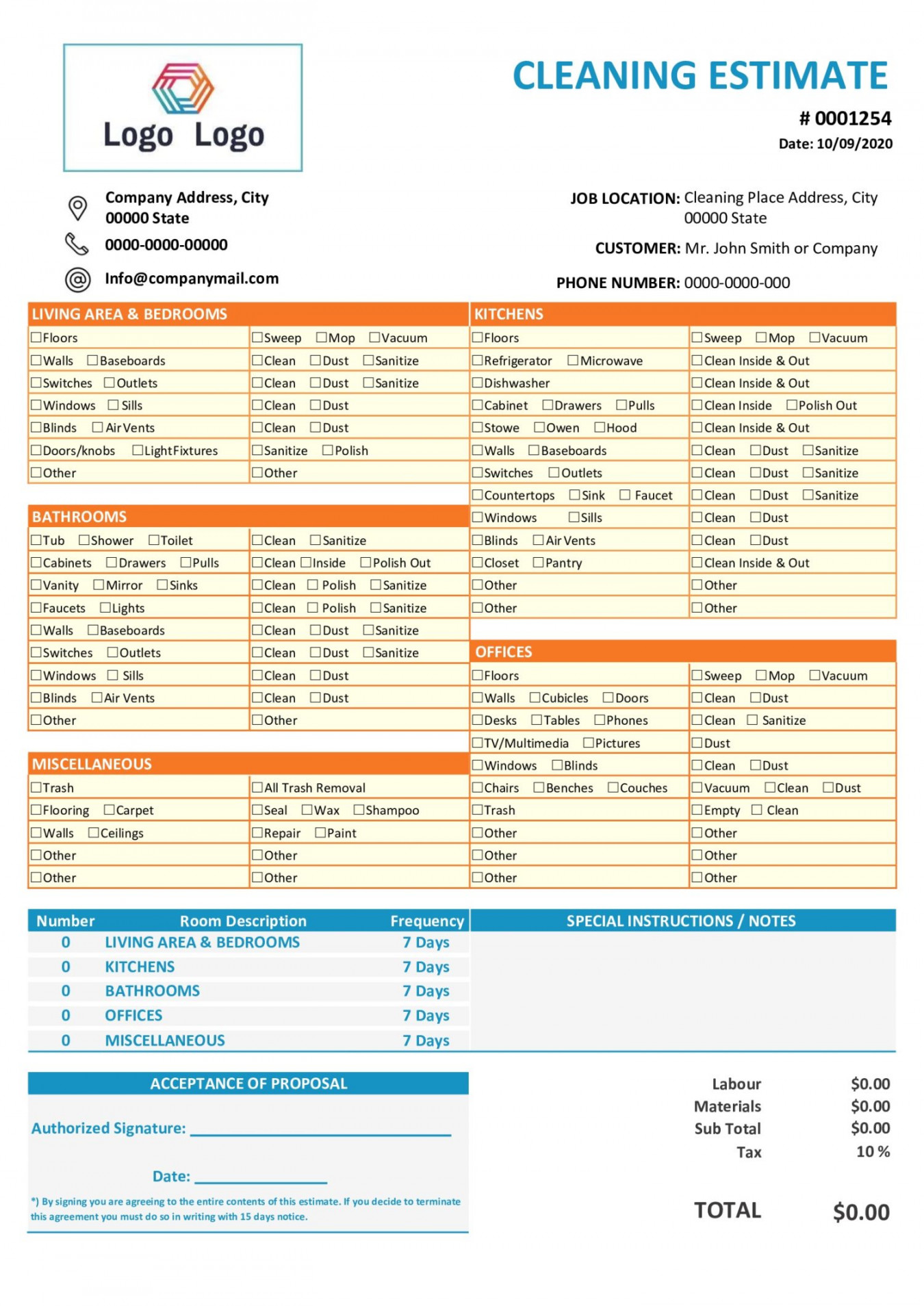 Free Estimate Template Forms [Construction, Repair, Cleaning]