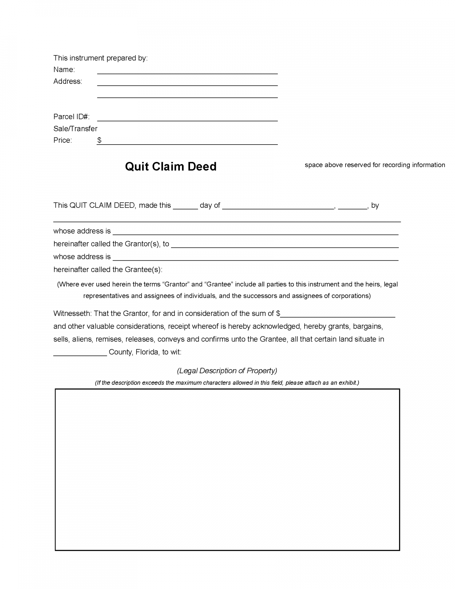 Free Florida Quit Claim Deed Form  PDF