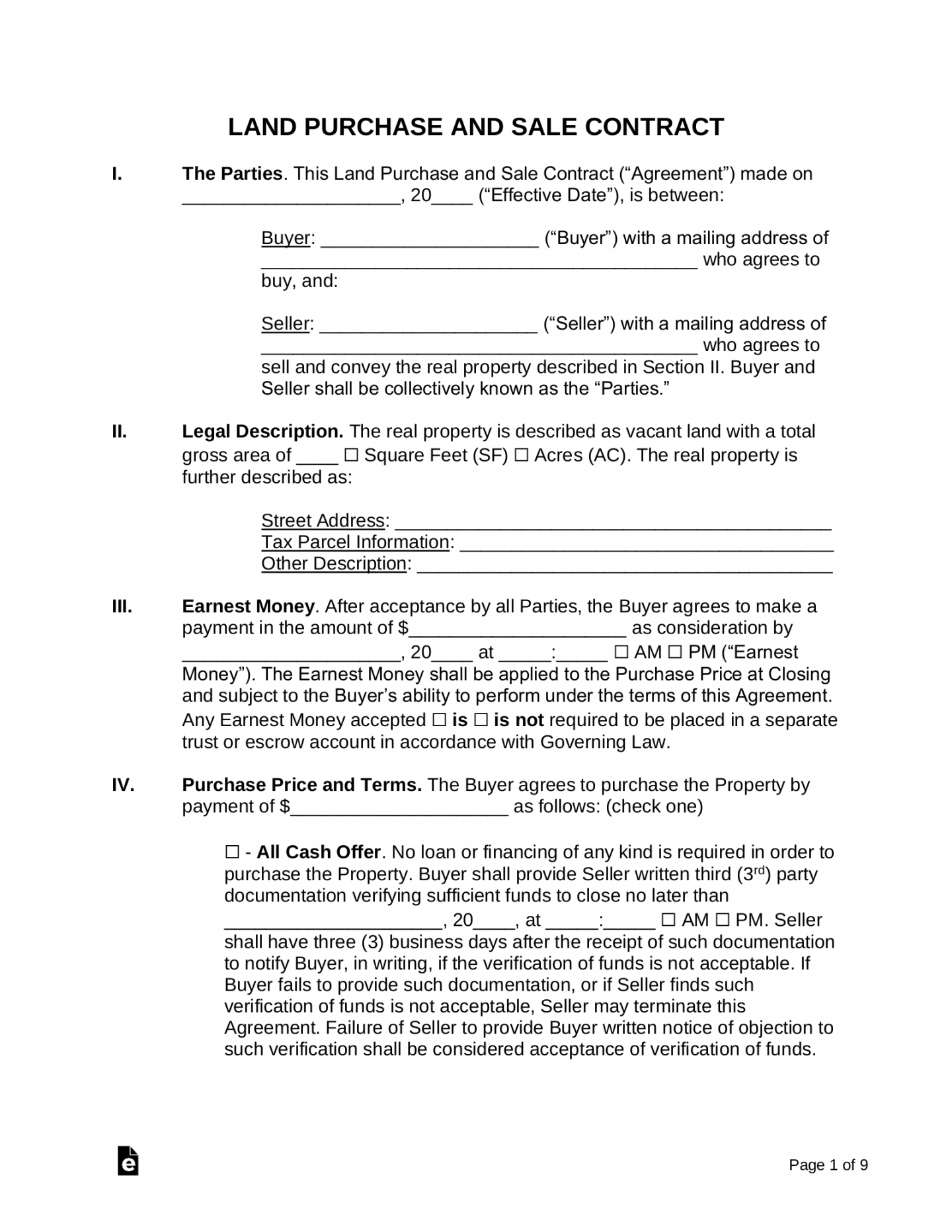 Free Land Contract Template  Residential & Commercial - PDF