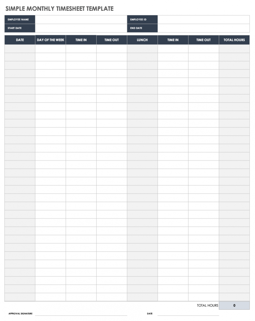 Free Monthly Timesheet & Time Card Templates  Smartsheet