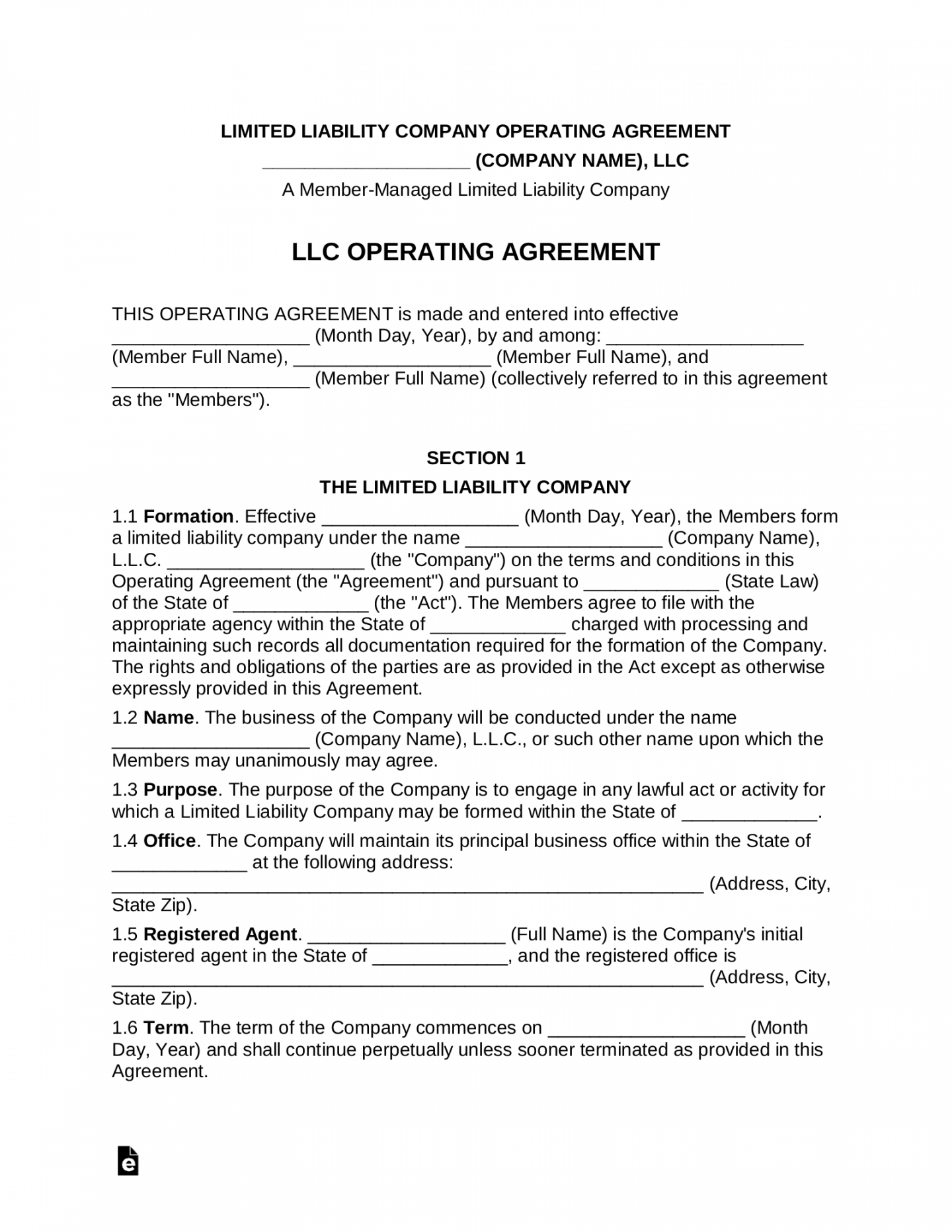 Free Multi-Member LLC Operating Agreement Template - PDF  Word