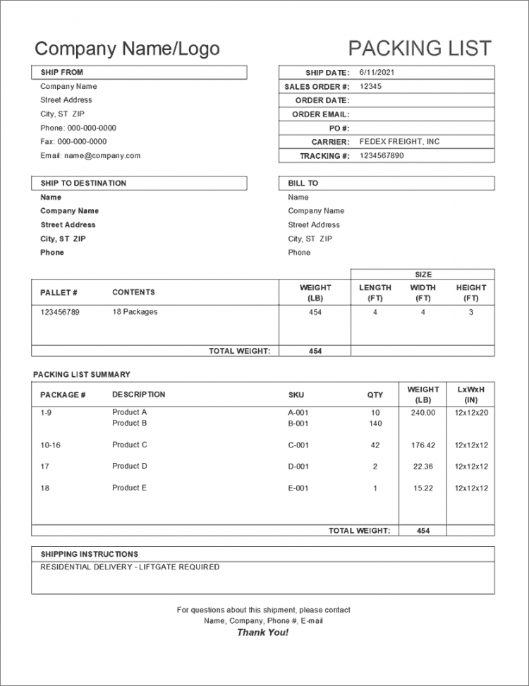 Free Packing Slip Template for Excel and Google Sheets