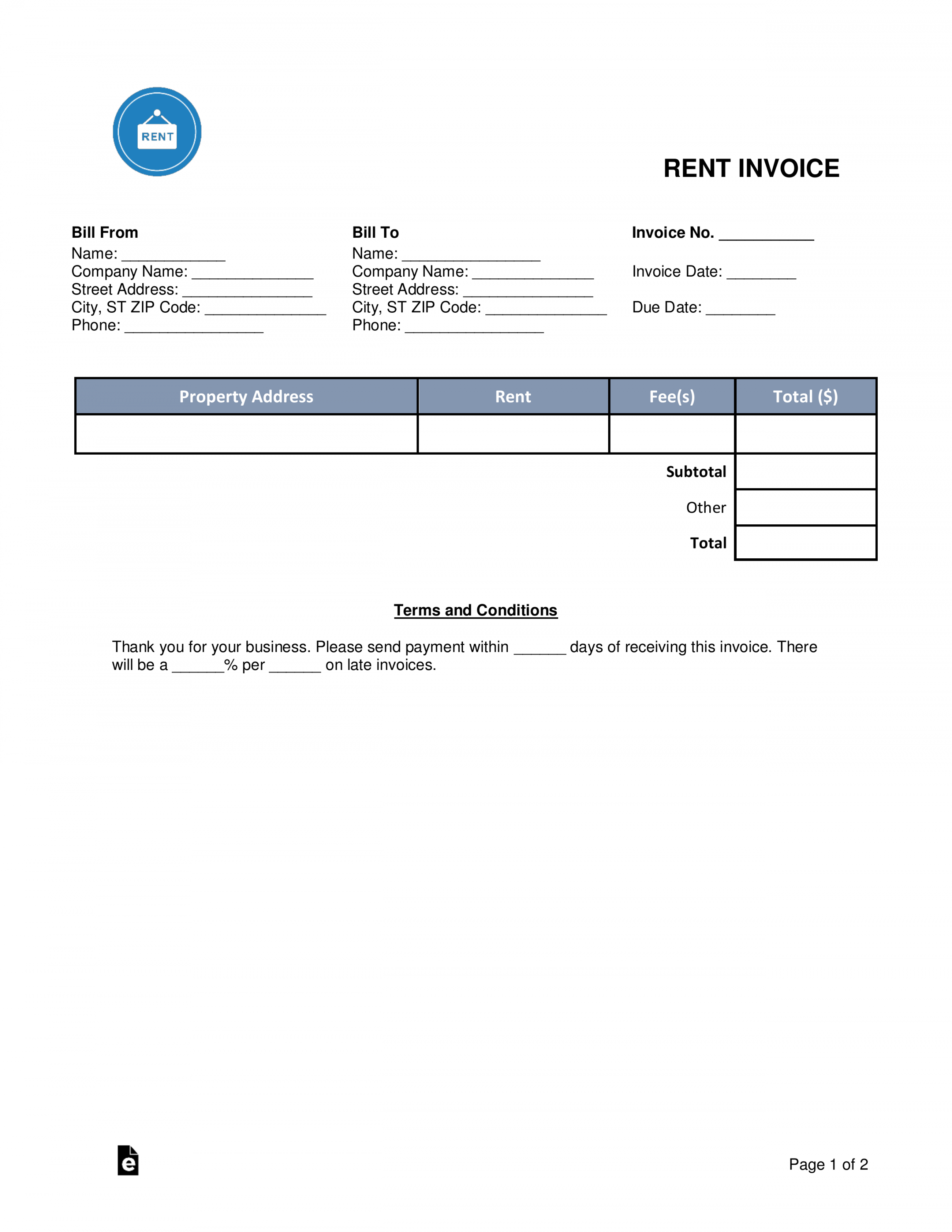 Free Rental (Monthly Rent) Invoice Template - PDF  Word – eForms