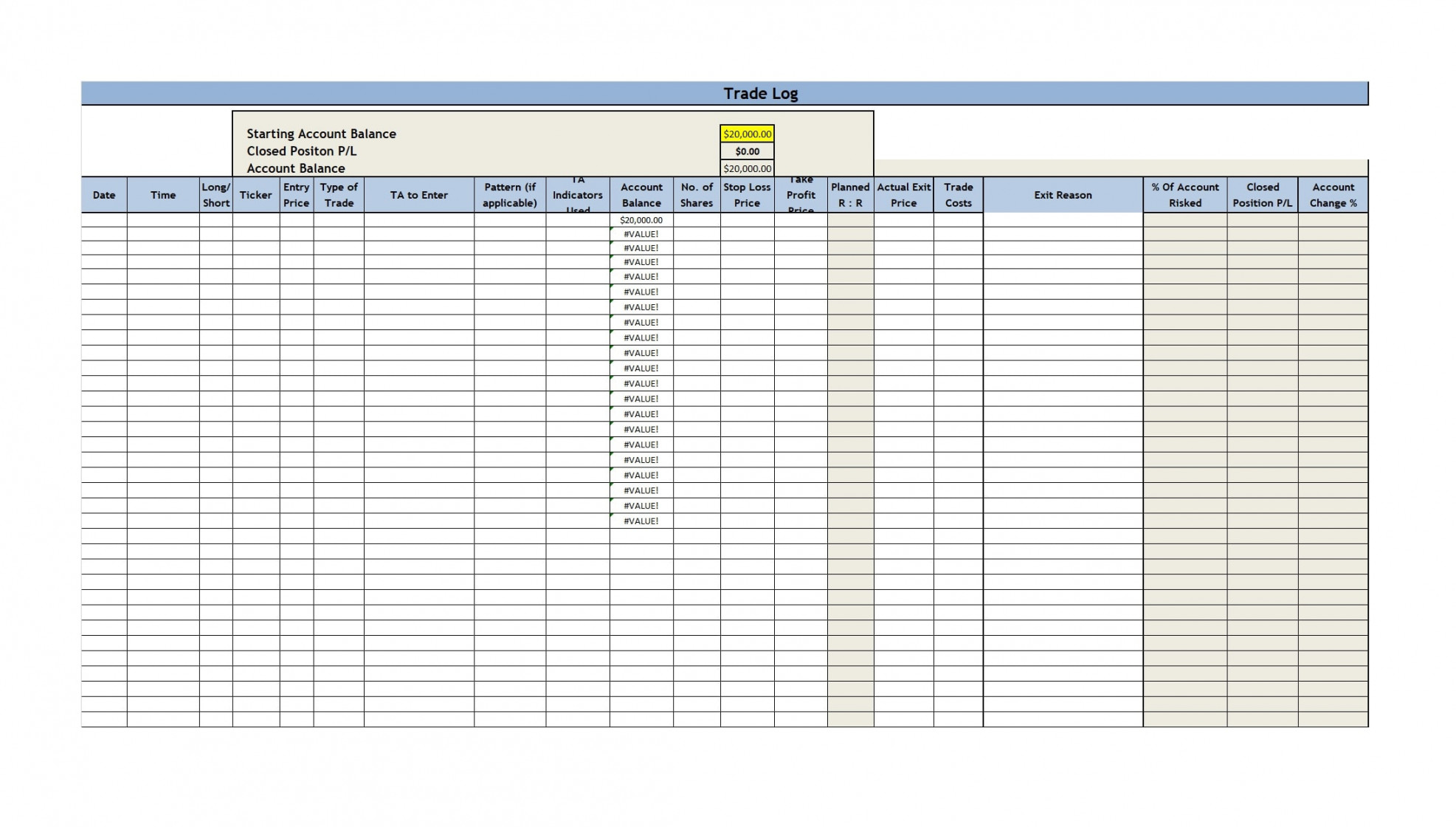 Free Trading Journal Templates (Excel / PDF) - TemplateArchive