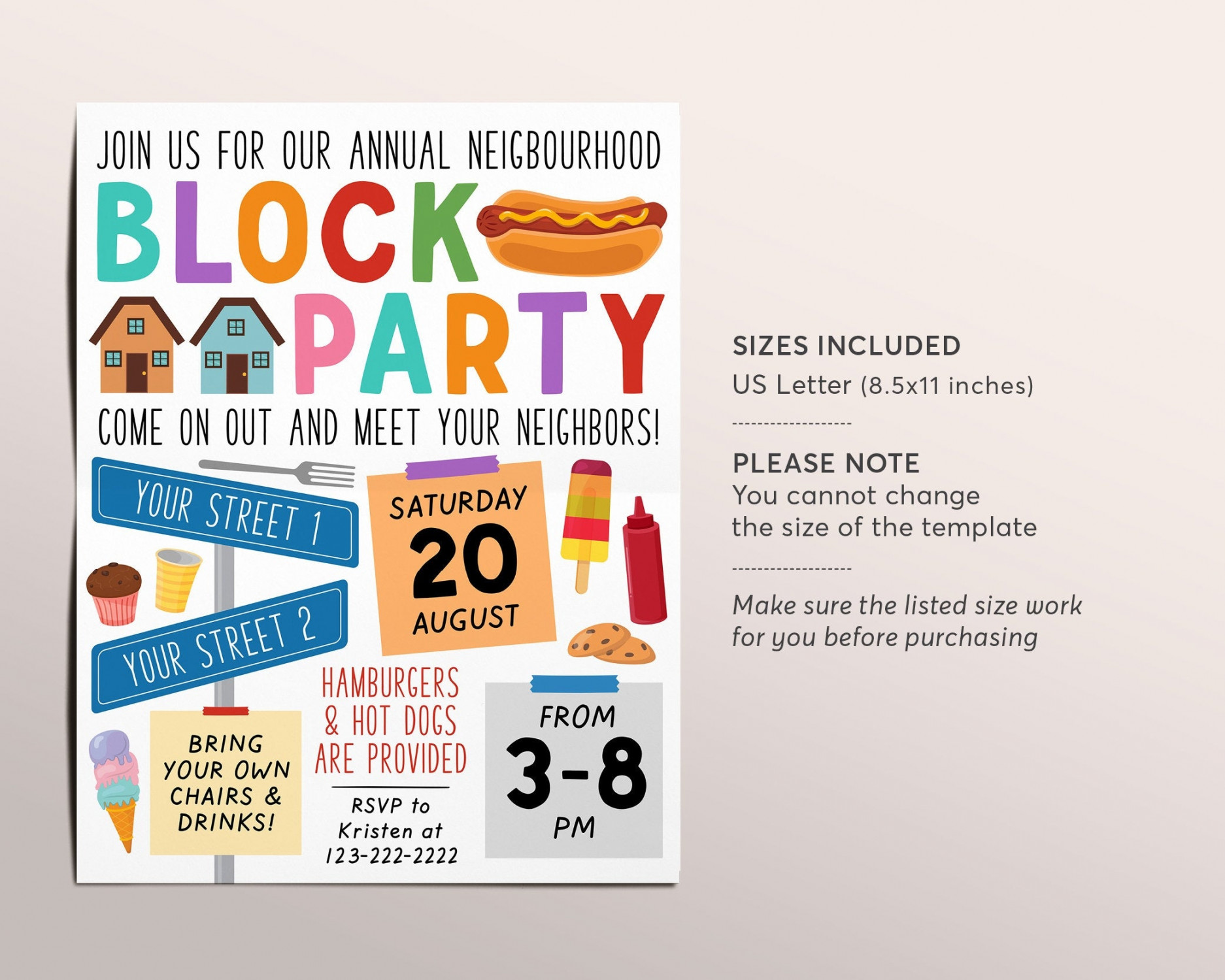 Neighborhood Block Party Invitation Editable Template, Neighborhood Open  House, BBQ Picnic Summer Party Flyer, Street Party Community Dinner