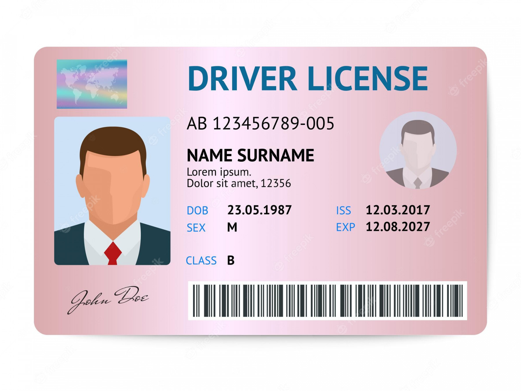 Premium Vector  Flat man driver license plastic card template, id