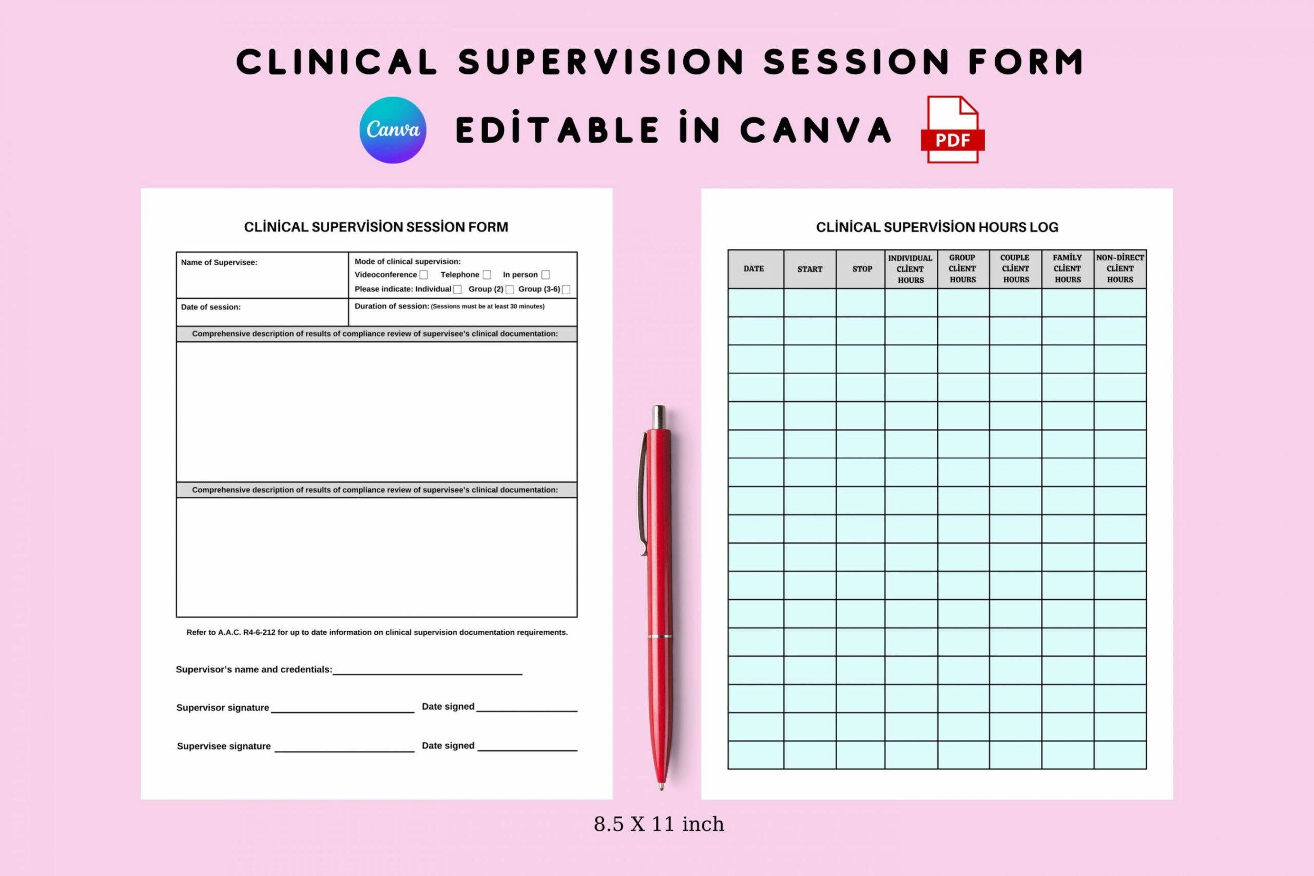 Printable Clinical Supervision Session Form and Hours Log, Editable  Minimalist Clinical Hours Log, Personalized Canva / PDF