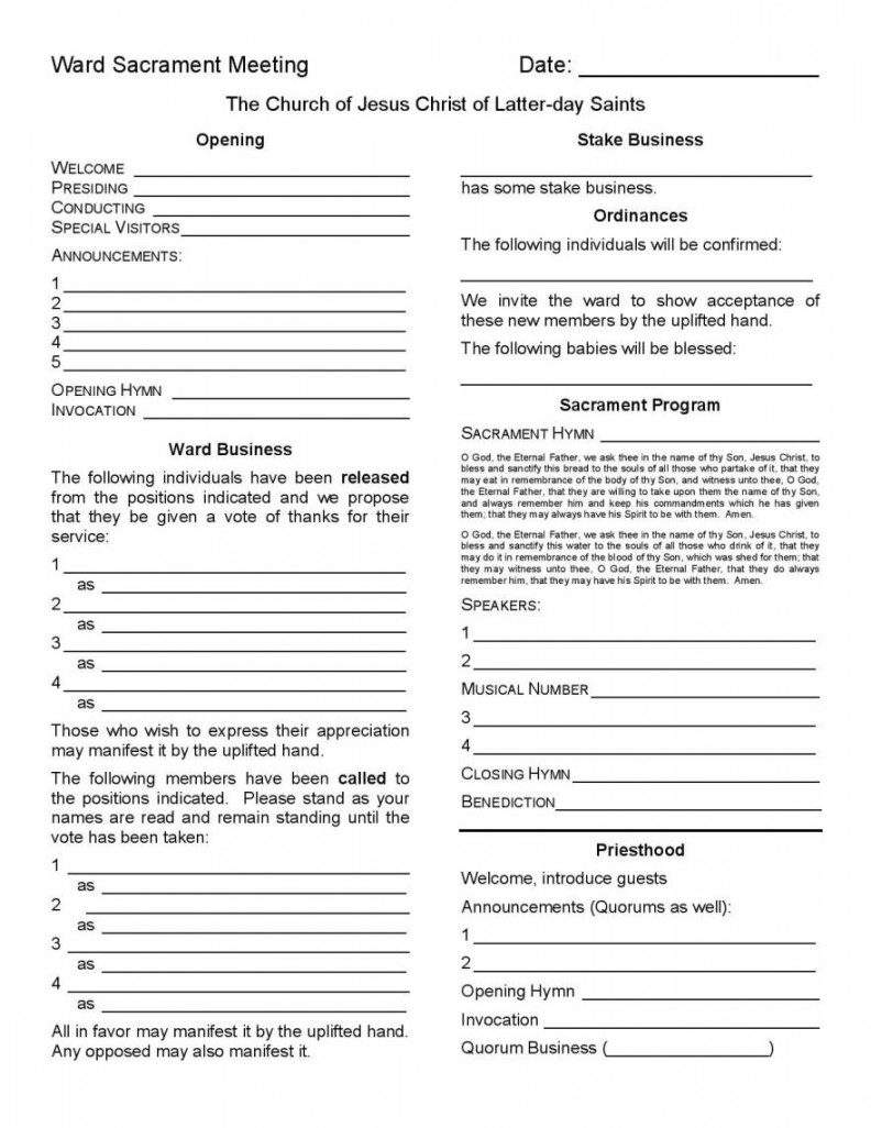 Sacrament Meeting Agenda Templates for Bishoprics - Leading Saints