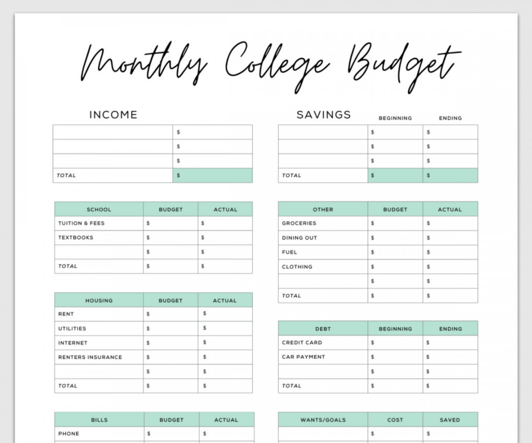 Simple Budget Template for College Students (Free PDF)