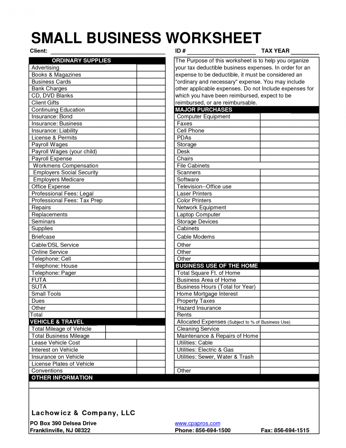 Small Business Tax Spreadsheet  Business worksheet, Small