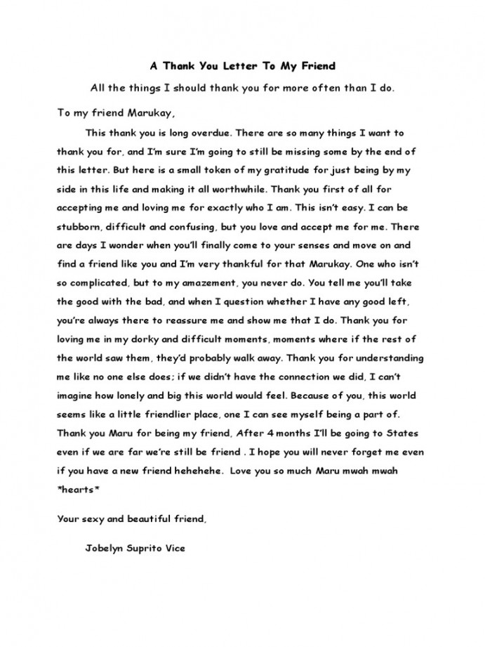 A Thank You Letter To My Friend  PDF