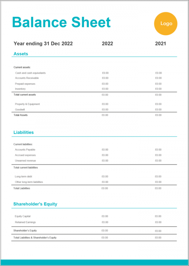 Balance sheet template  Free download in Excel - Zervant