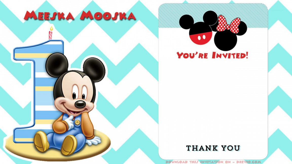 Blank Printable Mickey Mouse st Birthday Invitation  Mickey