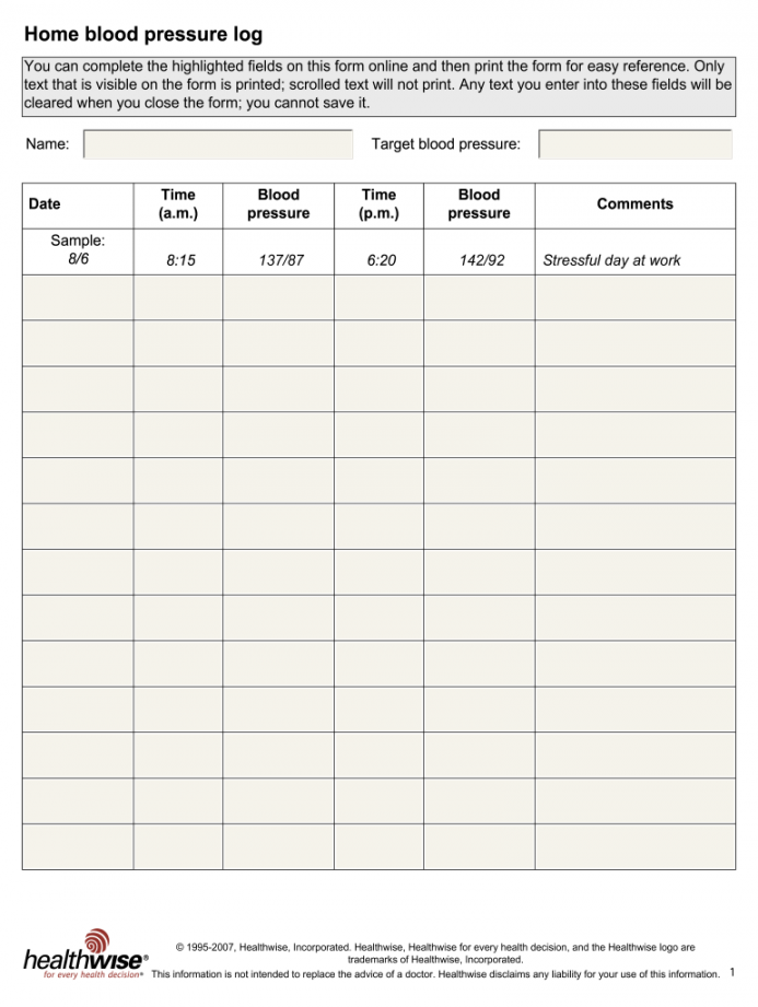 Blood Pressure Log Template - Fill Online, Printable, Fillable