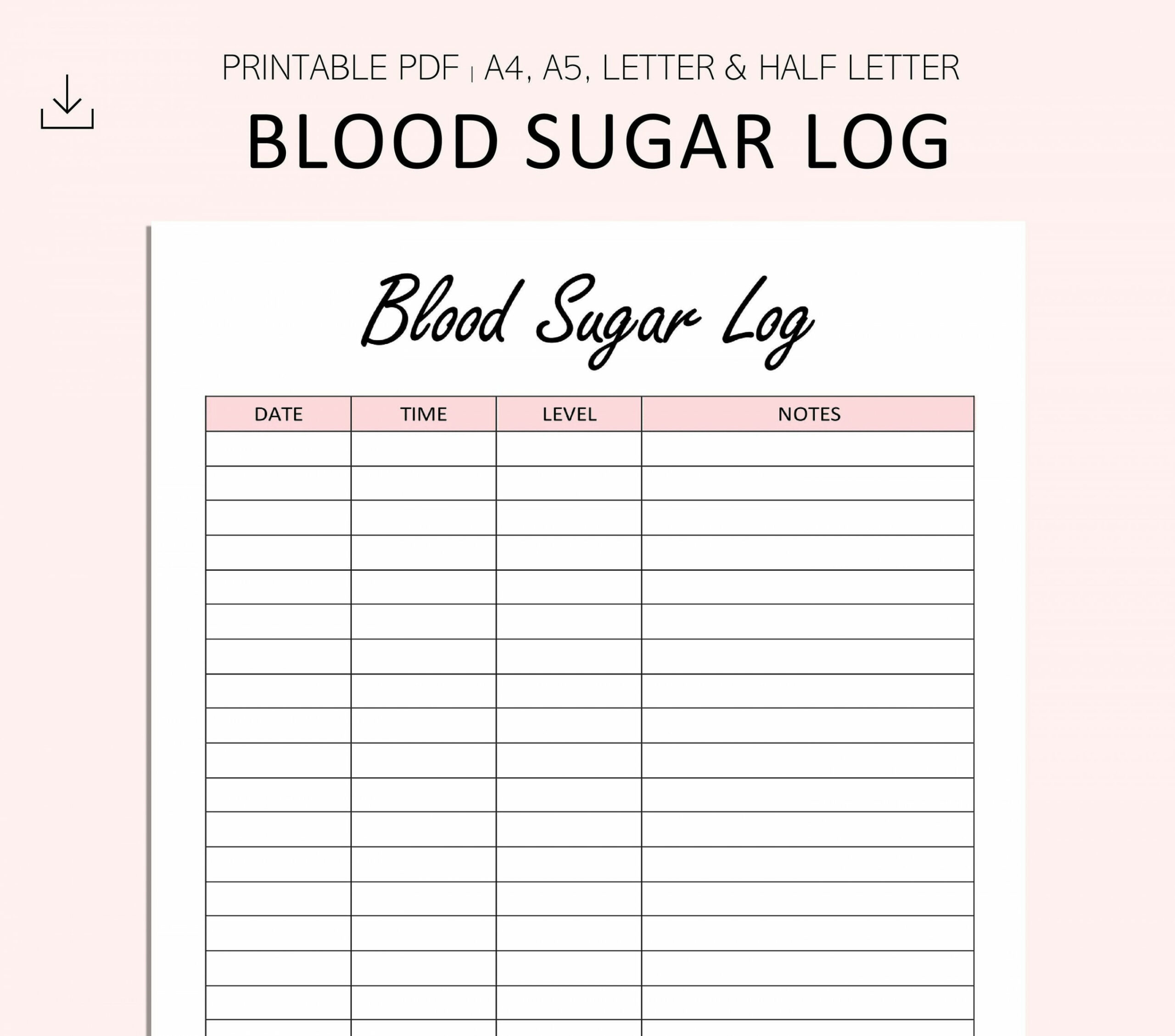 Blood Sugar Log Printable Blood Sugar Reading Tracker - Etsy