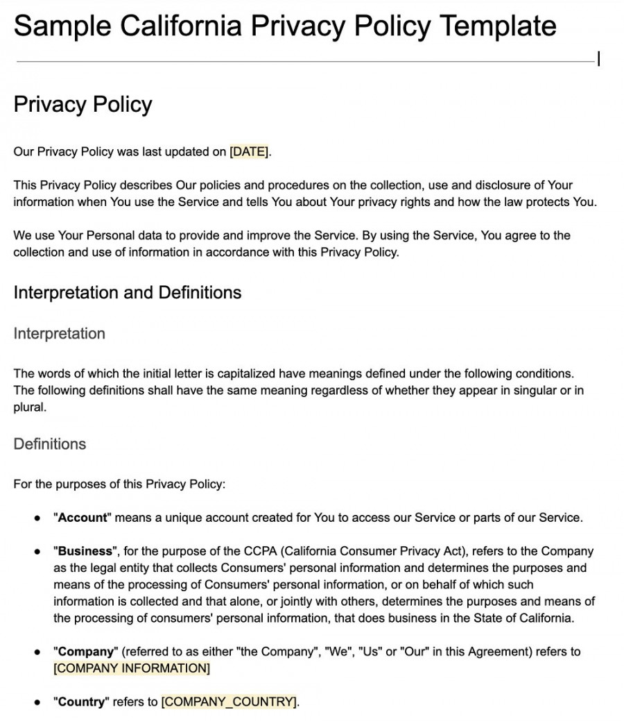 California Privacy Policy Template - TermsFeed