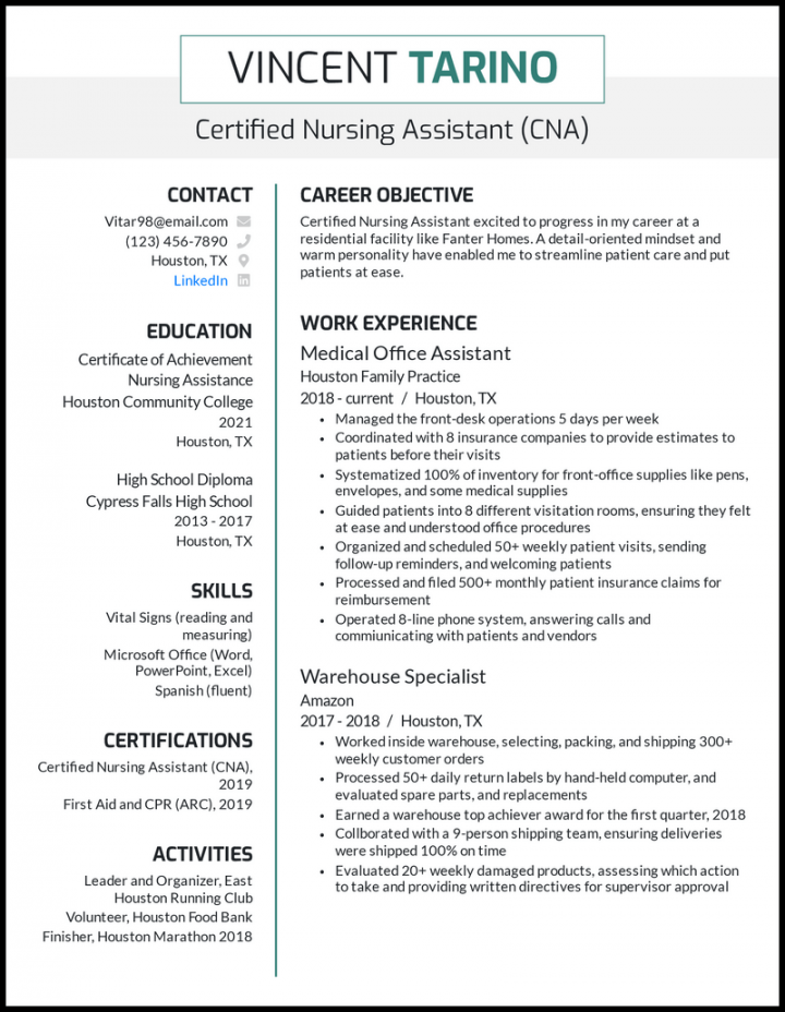 Certified Nursing Assistant (CNA) Resume Samples