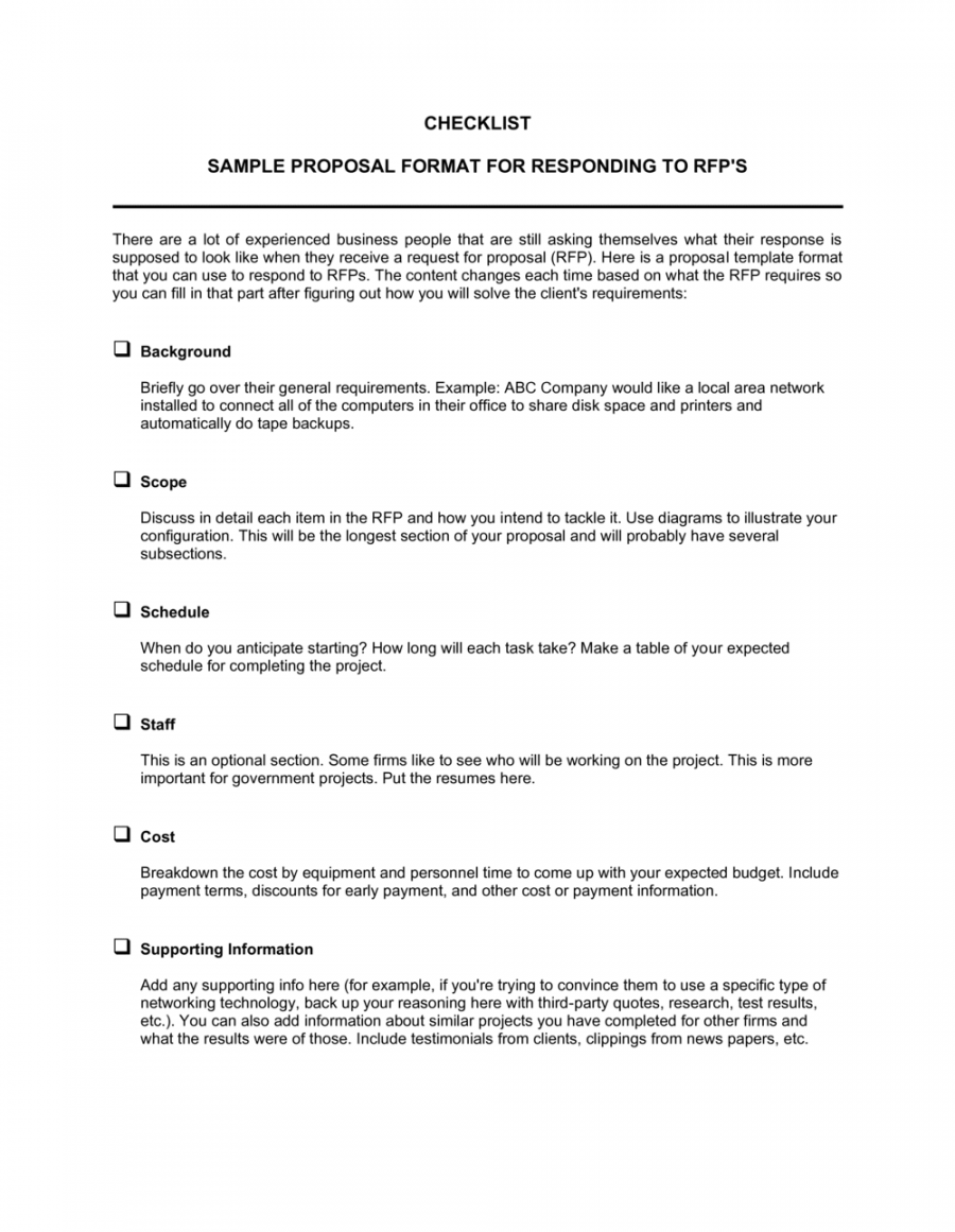 Checklist Sample Format for Responding to RFP Template  Business