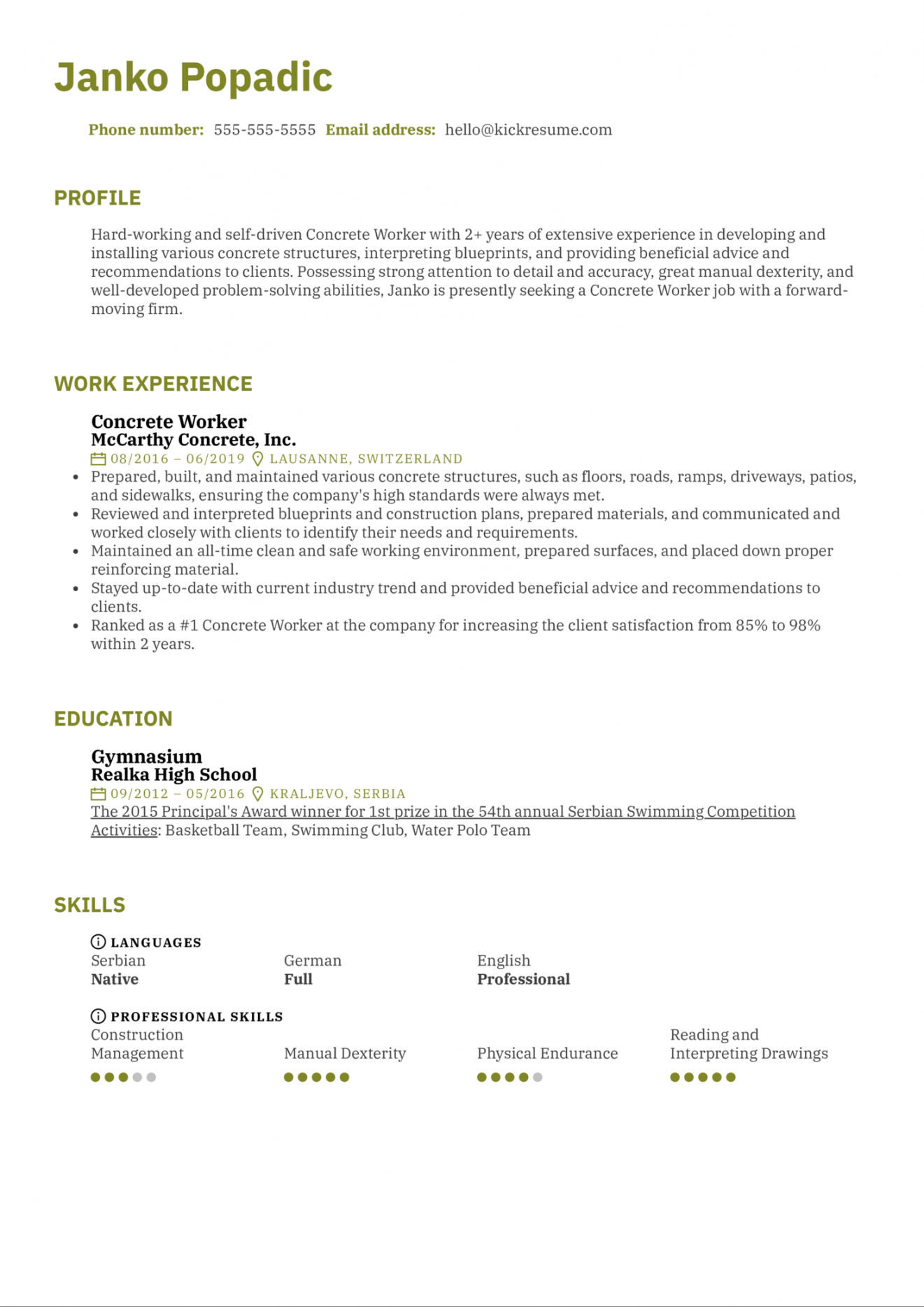 Concrete Worker Resume Sample  Kickresume