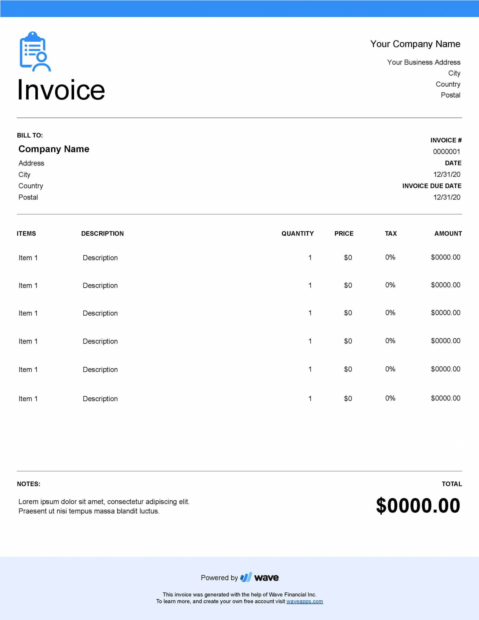 Contract Invoice Template - Wave Financial