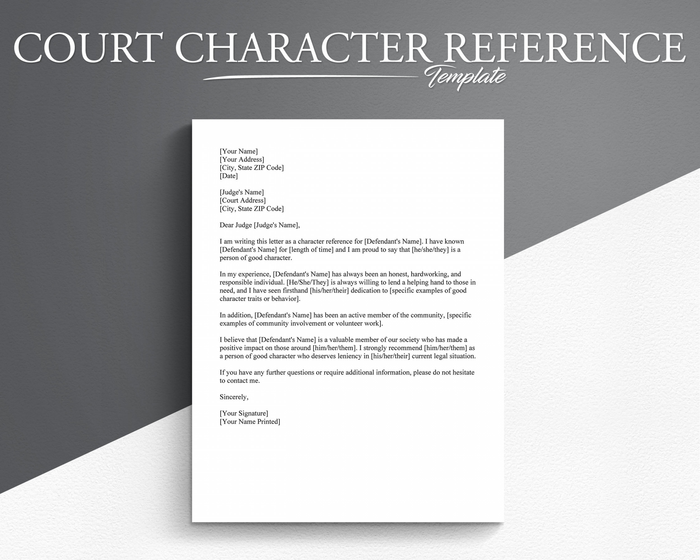 Court Character Reference Letter Template. Google - Etsy