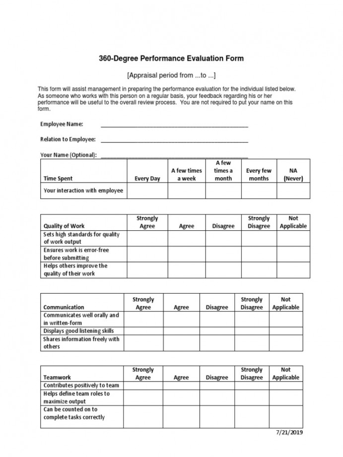 -Degree Performance Evaluation Form: (Appraisal Period From