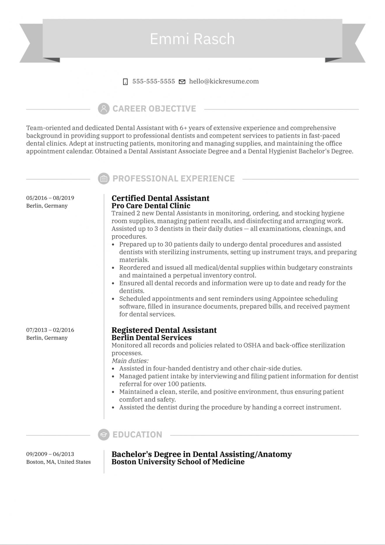 Dental Assistant Resume Sample  Kickresume